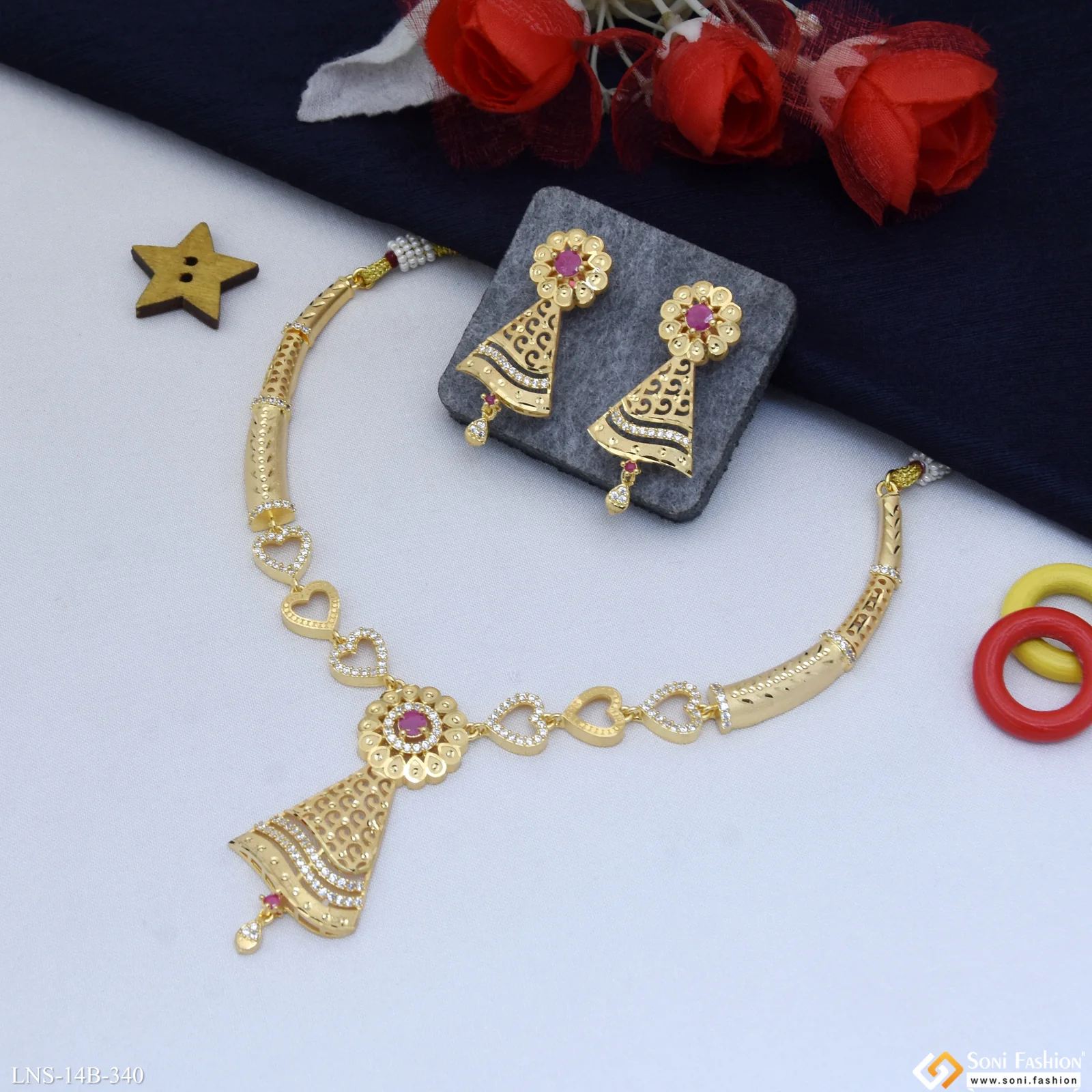 Fashionable Gold Plated Necklace Set for Women - Style B340 - Image 3
