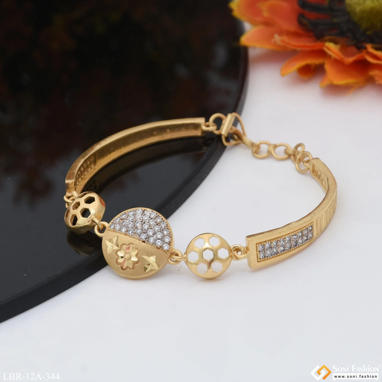 Fashionable with Diamond Chic Design Gold Plated Bracelet for Ladies - Style A344 - Image 3