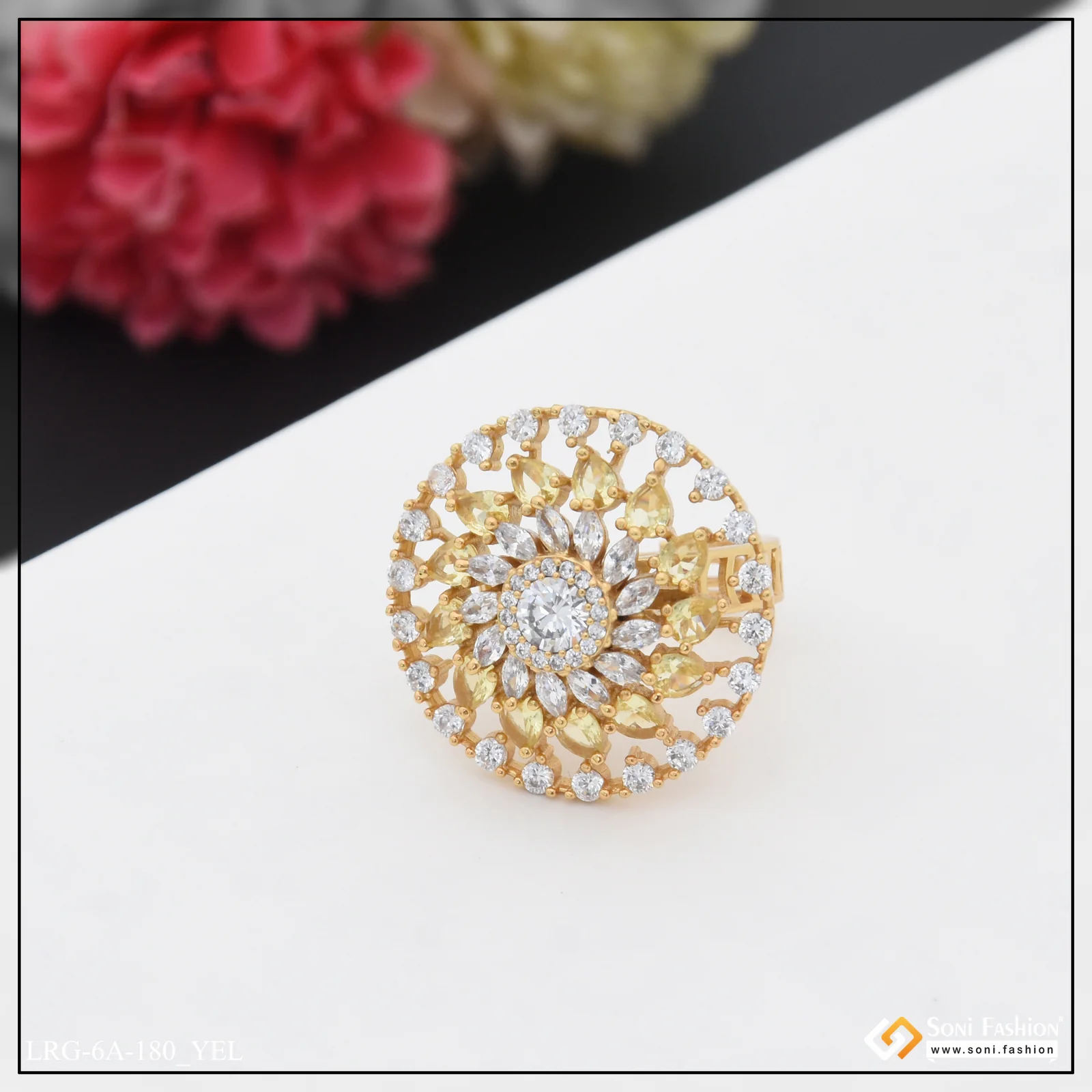 Fashionable with Diamond Gorgeous Design Gold Plated Ring for Ladies - Style LRG-180 - Image 3