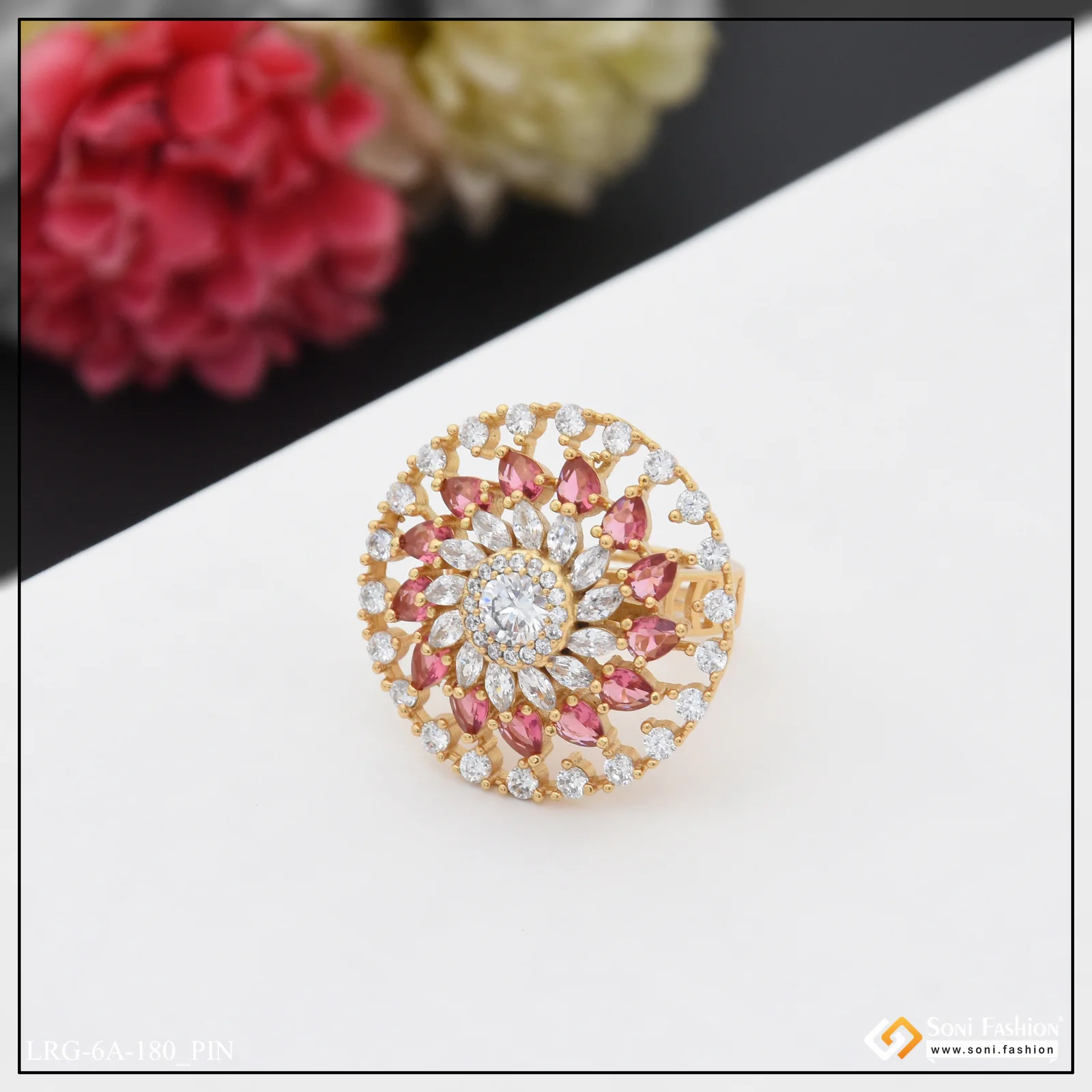 Fashionable with Diamond Gorgeous Design Gold Plated Ring for Ladies - Style LRG-180 - Image 4