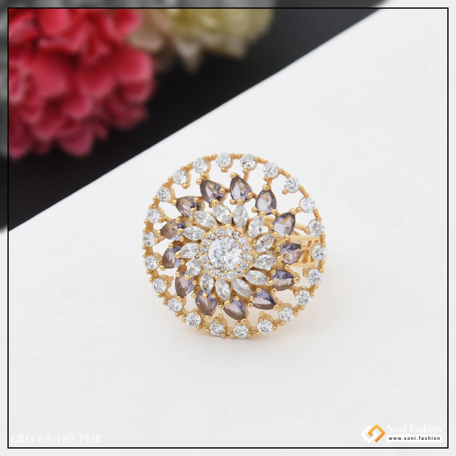 Fashionable with Diamond Gorgeous Design Gold Plated Ring for Ladies - Style LRG-180 - Image 6