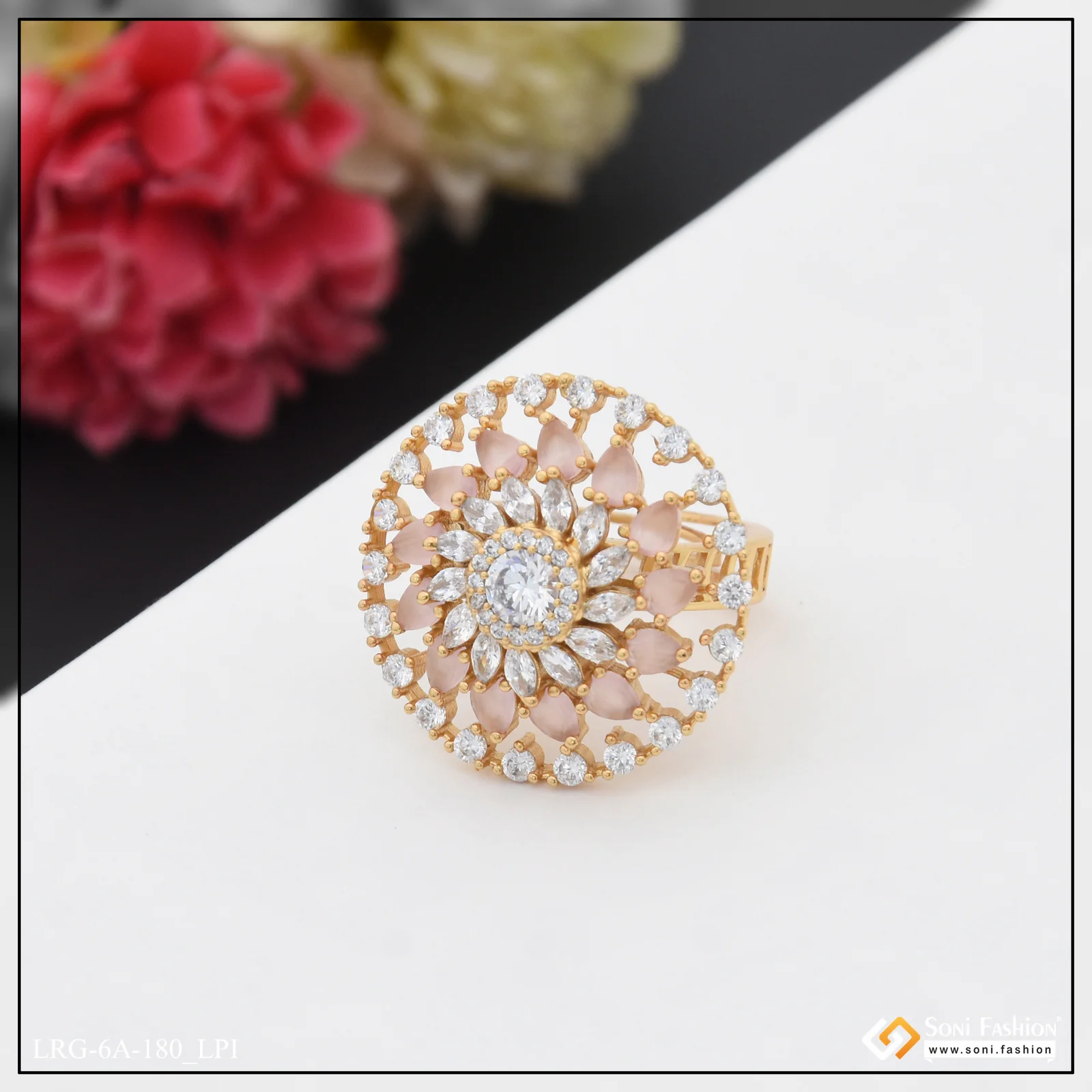 Fashionable with Diamond Gorgeous Design Gold Plated Ring for Ladies - Style LRG-180 - Image 8