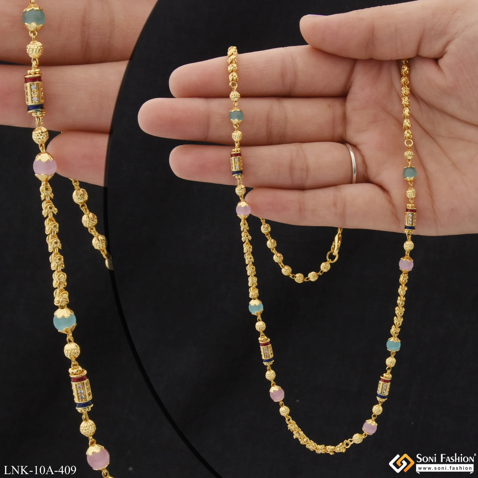 Fashionable with Diamond Lovely Design Gold Plated Mala for Women - Style A409 - Image 3