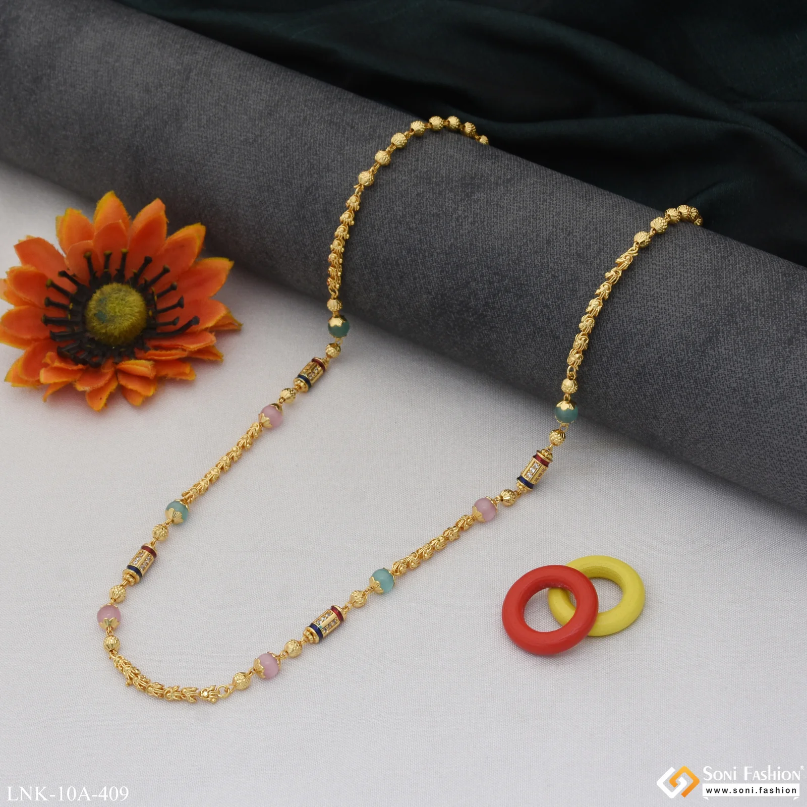 Fashionable with Diamond Lovely Design Gold Plated Mala for Women - Style A409 - Image 4