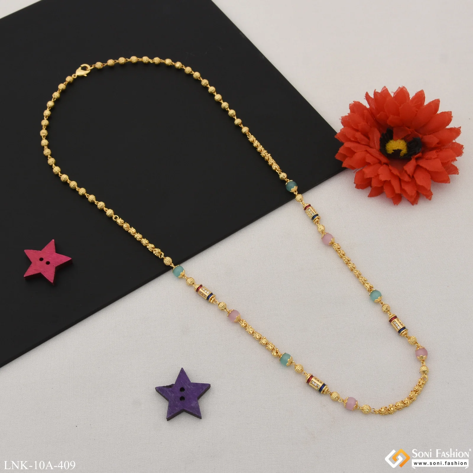 Fashionable with Diamond Lovely Design Gold Plated Mala for Women - Style A409 - Image 5