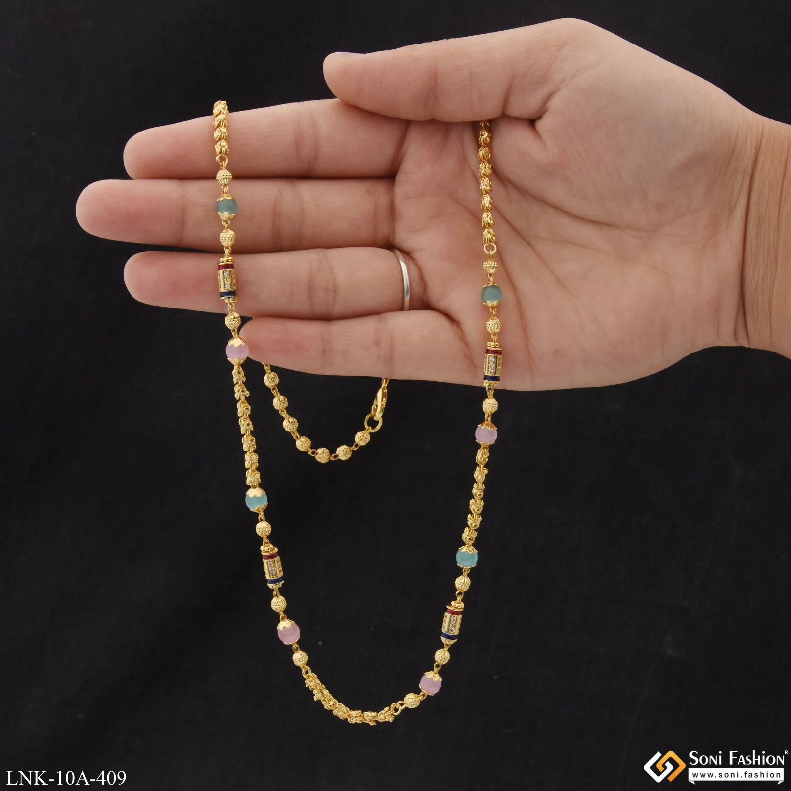 Fashionable with Diamond Lovely Design Gold Plated Mala for Women - Style A409 - Image 7