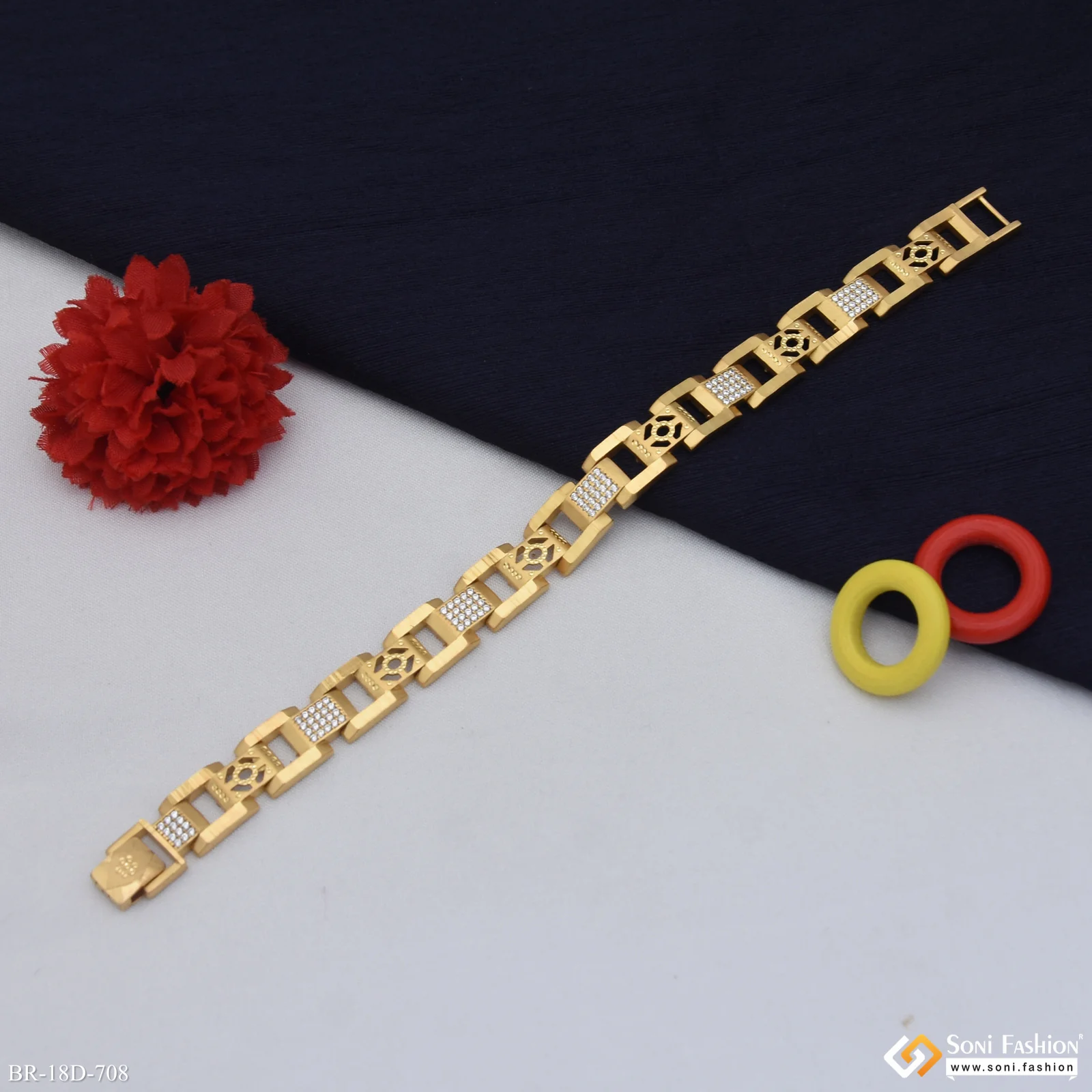 Finely Detailed Design Gold Plated Bracelet for Men - Style D708 - Image 2