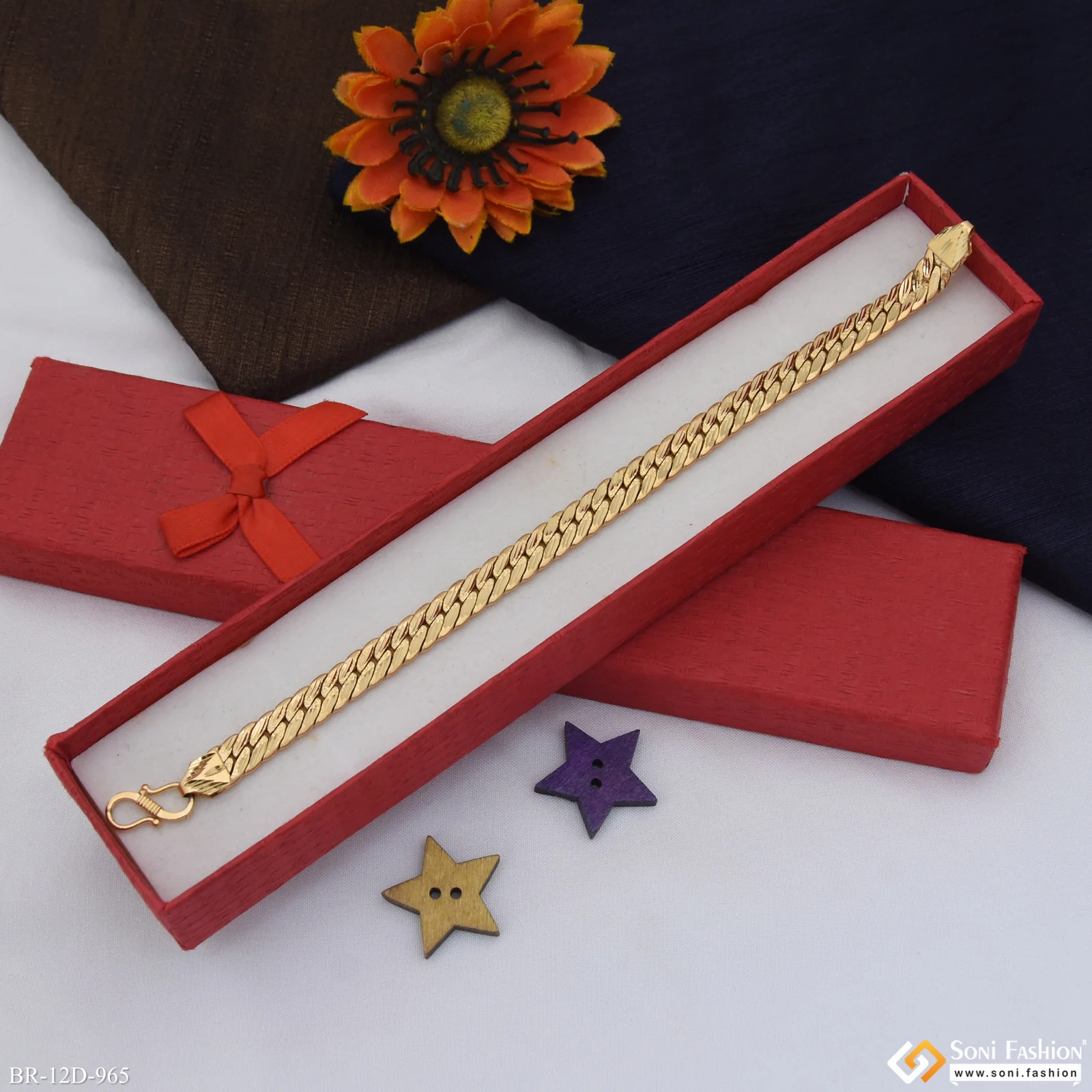 Finely Detailed Design Gold Plated Bracelet for Men - Style D965 - Image 2