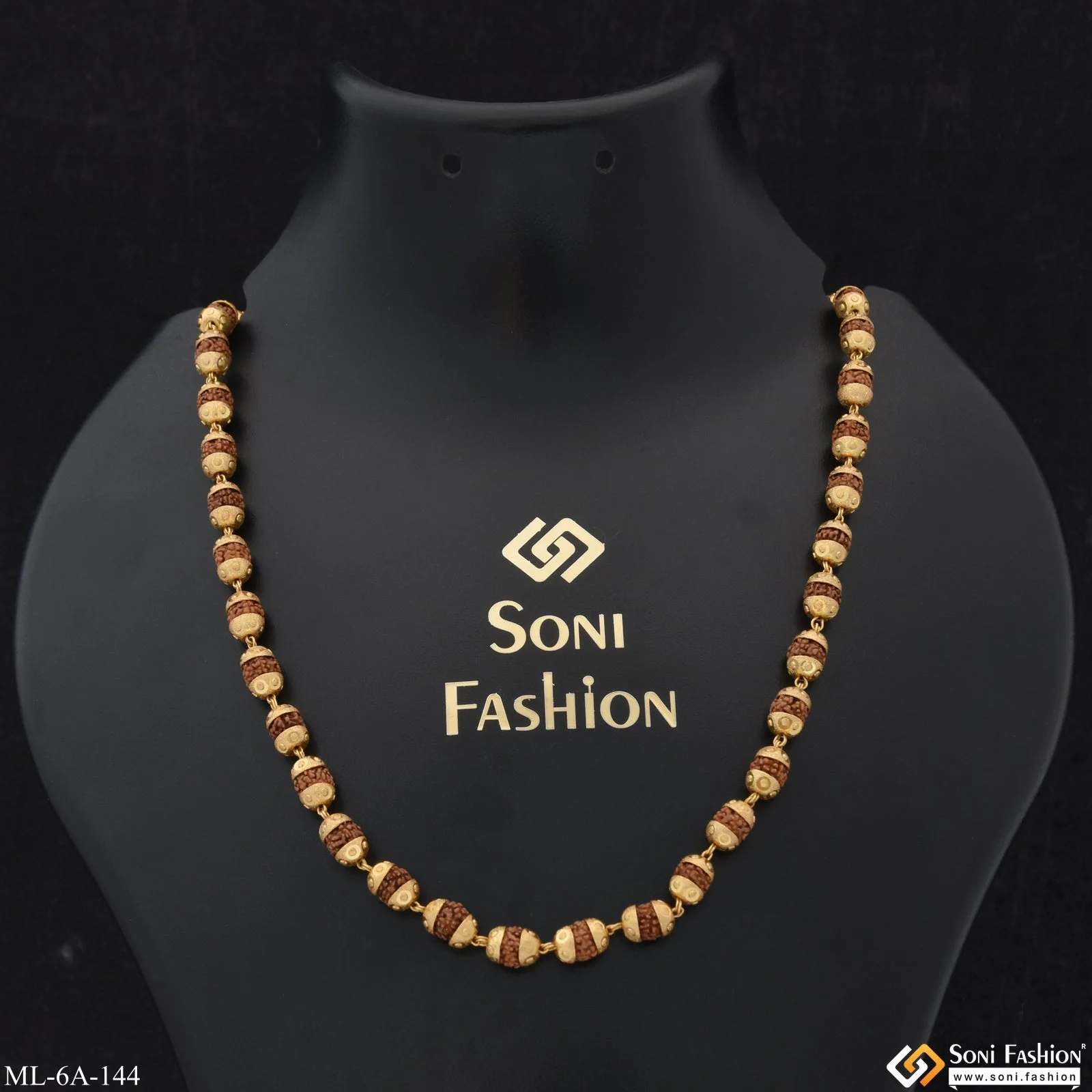 Finely Detailed Design Gold Plated Brown Rudraksha Mala for Men - Style A144 - Image 2