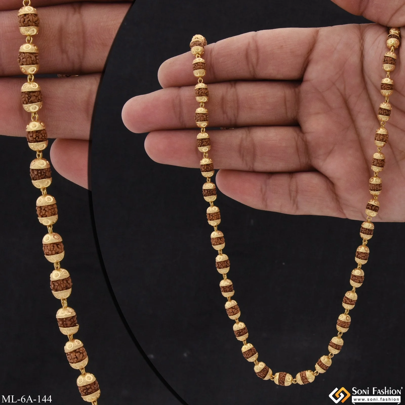 Finely Detailed Design Gold Plated Brown Rudraksha Mala for Men - Style A144 - Image 3