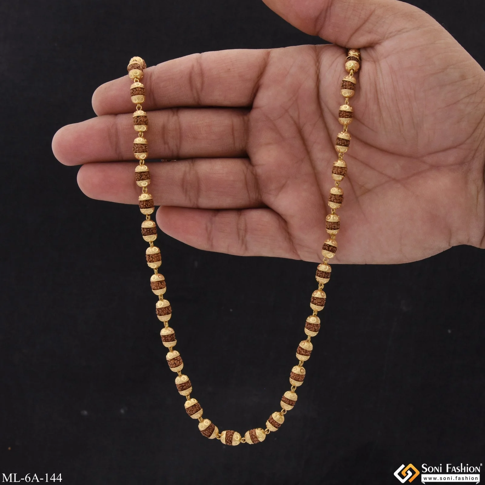 Finely Detailed Design Gold Plated Brown Rudraksha Mala for Men - Style A144 - Image 5