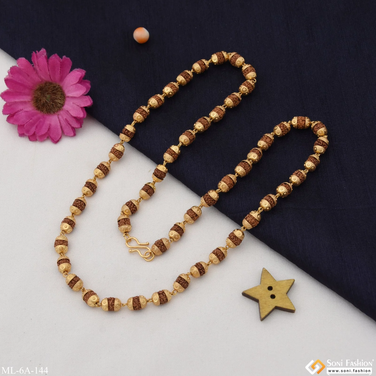 Finely Detailed Design Gold Plated Brown Rudraksha Mala for Men - Style A144 - Image 6