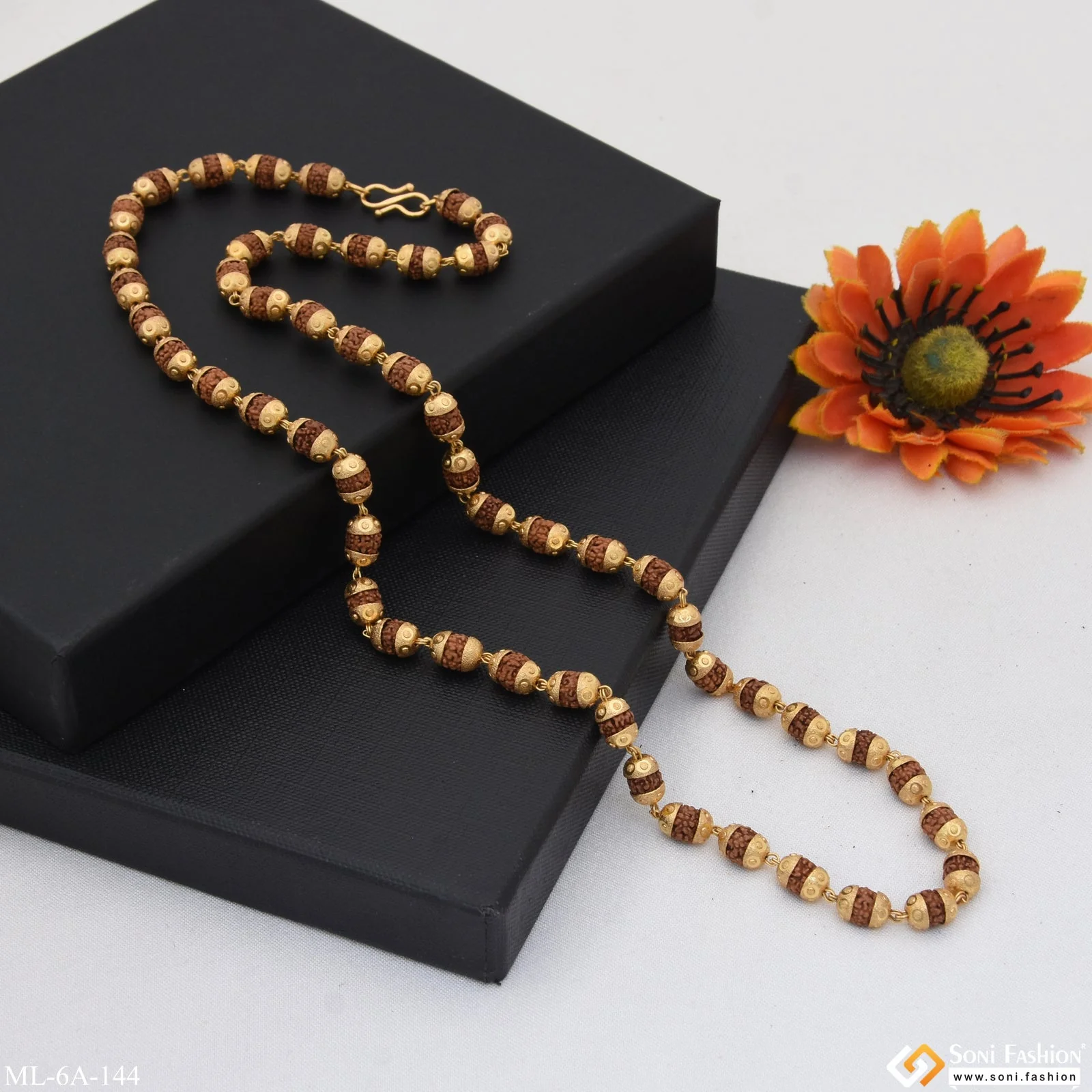 Finely Detailed Design Gold Plated Brown Rudraksha Mala for Men - Style A144 - Image 7