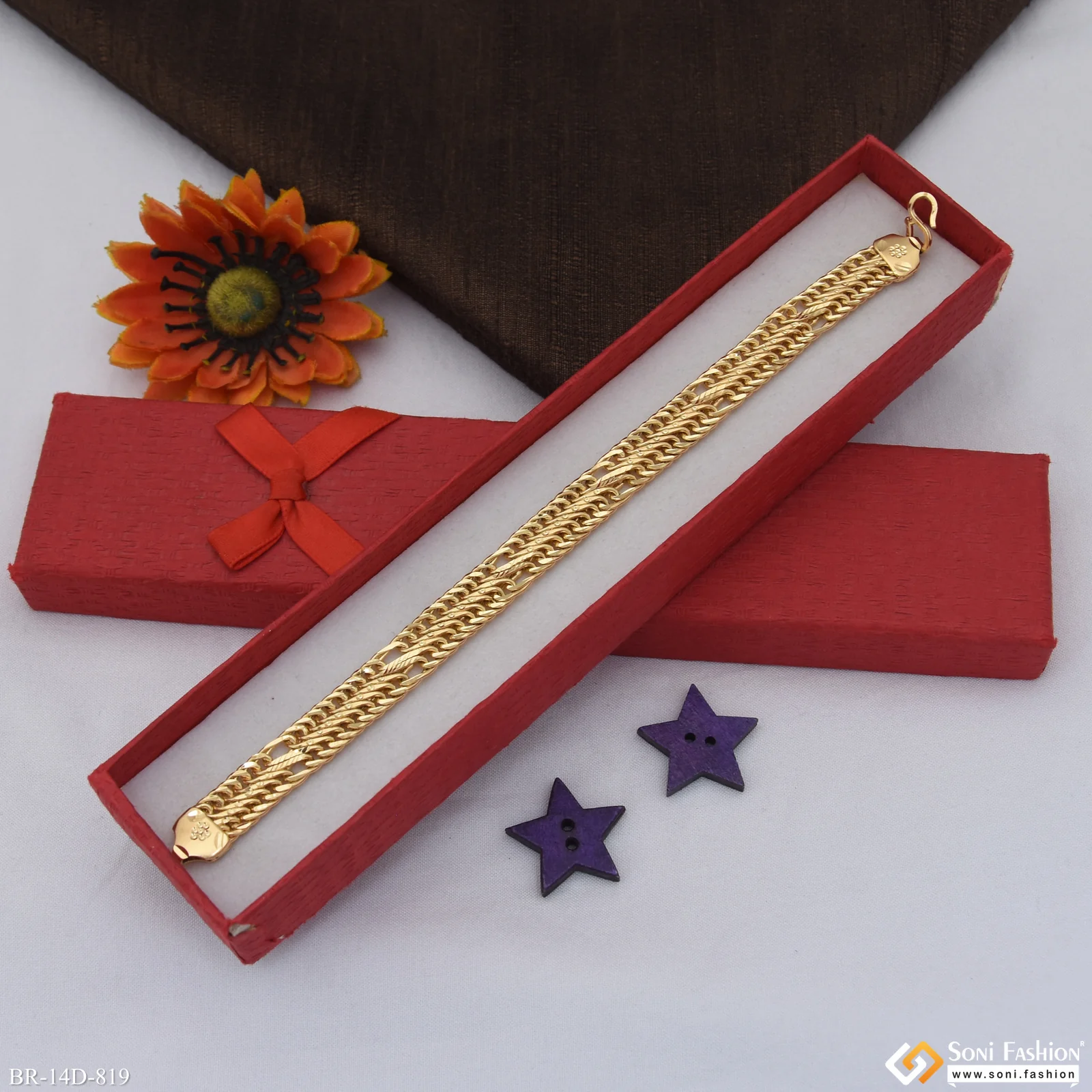 Finely Detailed Design Gold Plated Link Bracelet for Men - Style D819 - Image 2