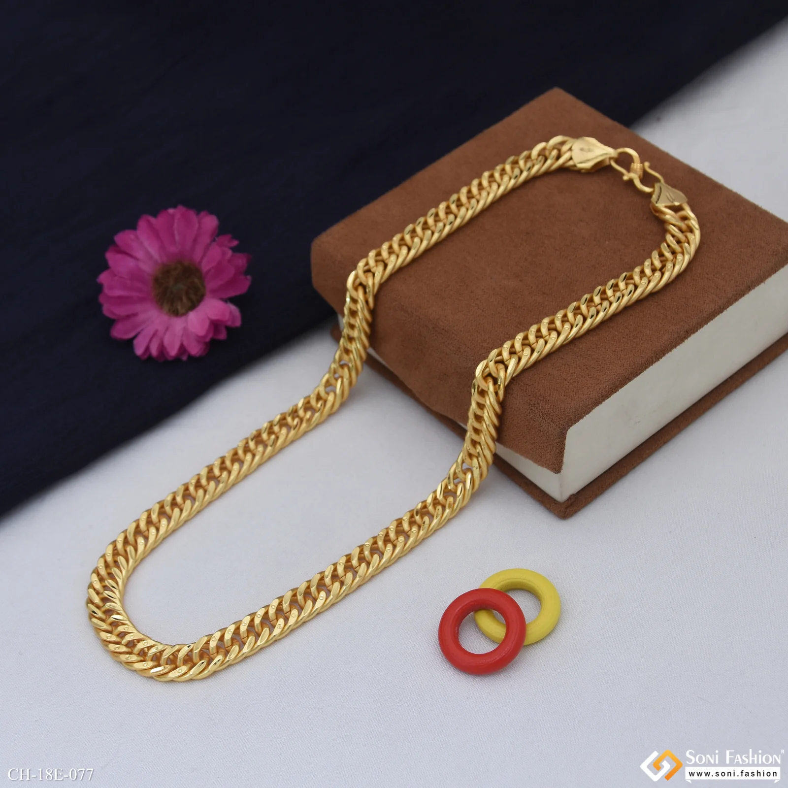 Finely Detailed Design Gold Plated Link Chain for Men - Style E077 - Image 3
