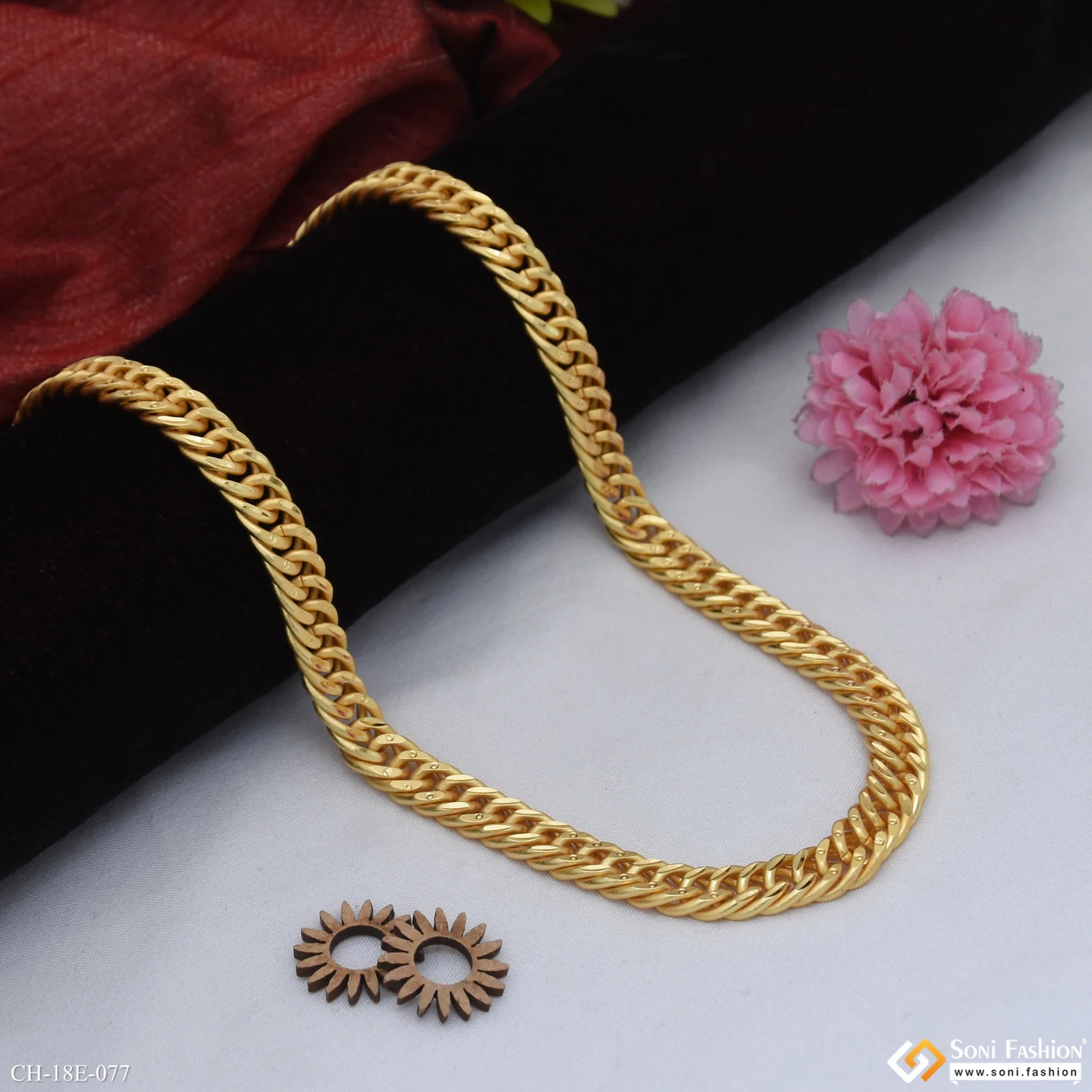 Finely Detailed Design Gold Plated Link Chain for Men - Style E077 - Image 4
