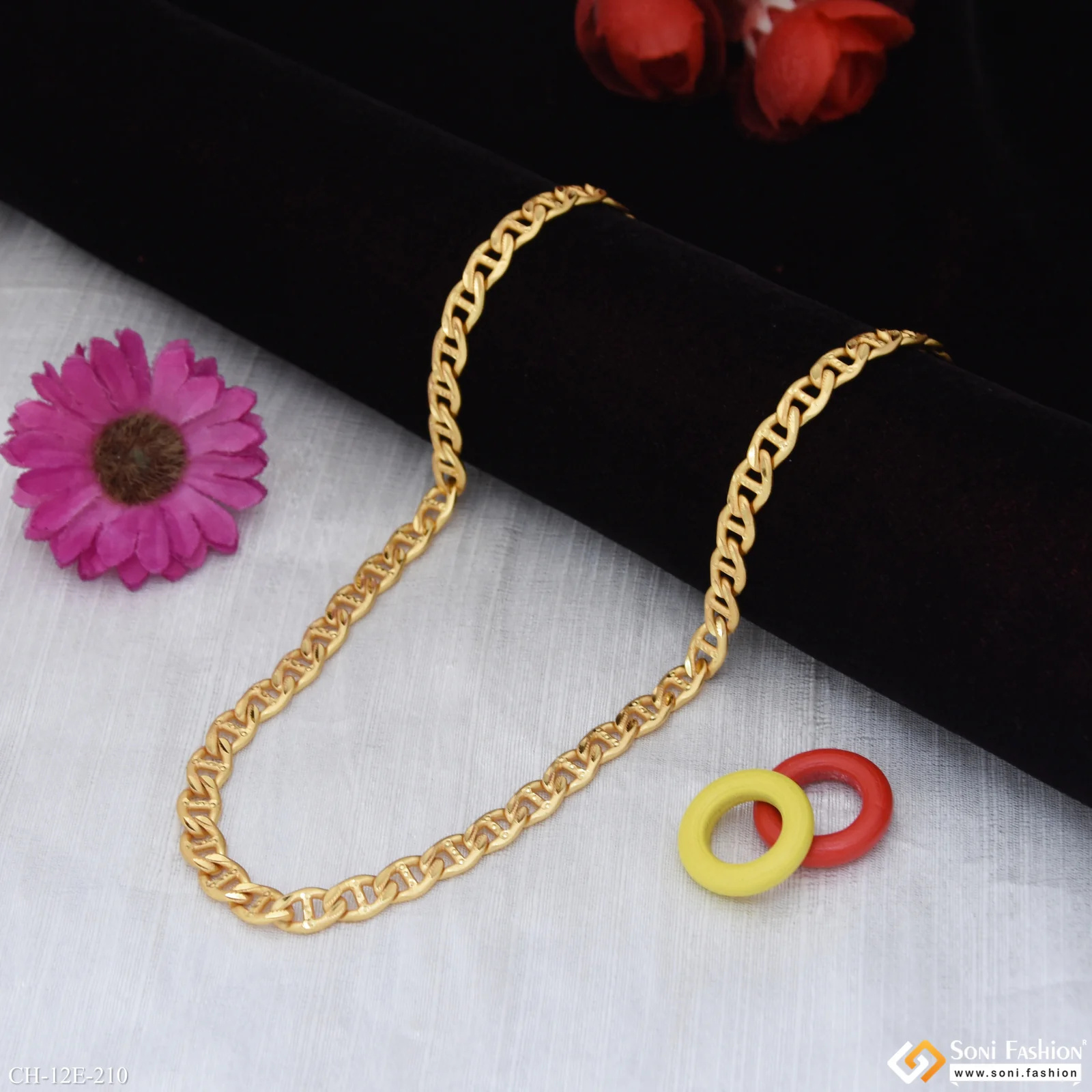 Finely Detailed Design Gold Plated Link Chain for Men - Style E210 - Image 3