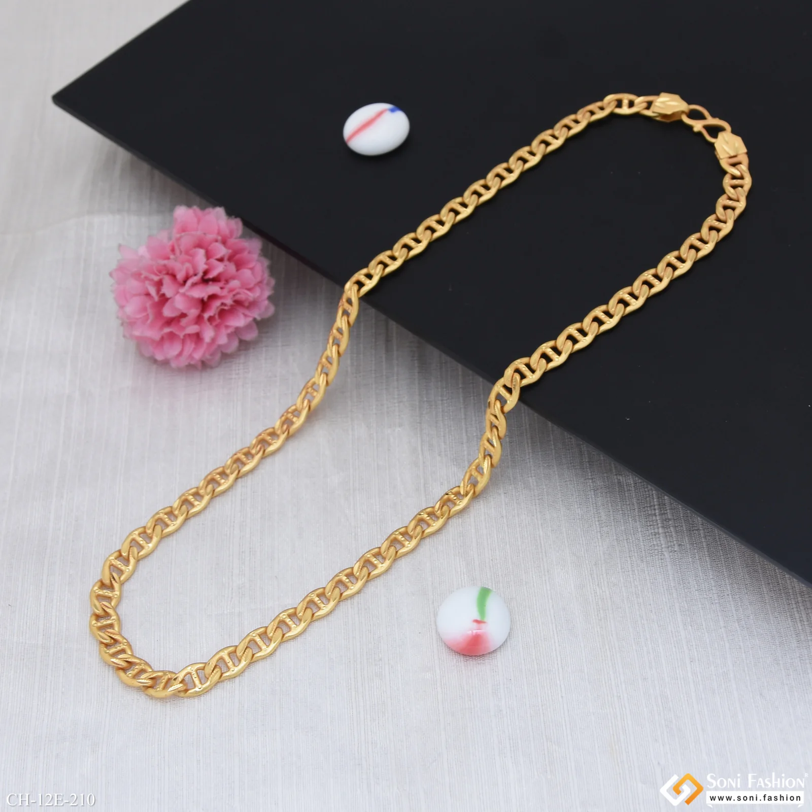 Finely Detailed Design Gold Plated Link Chain for Men - Style E210 - Image 5