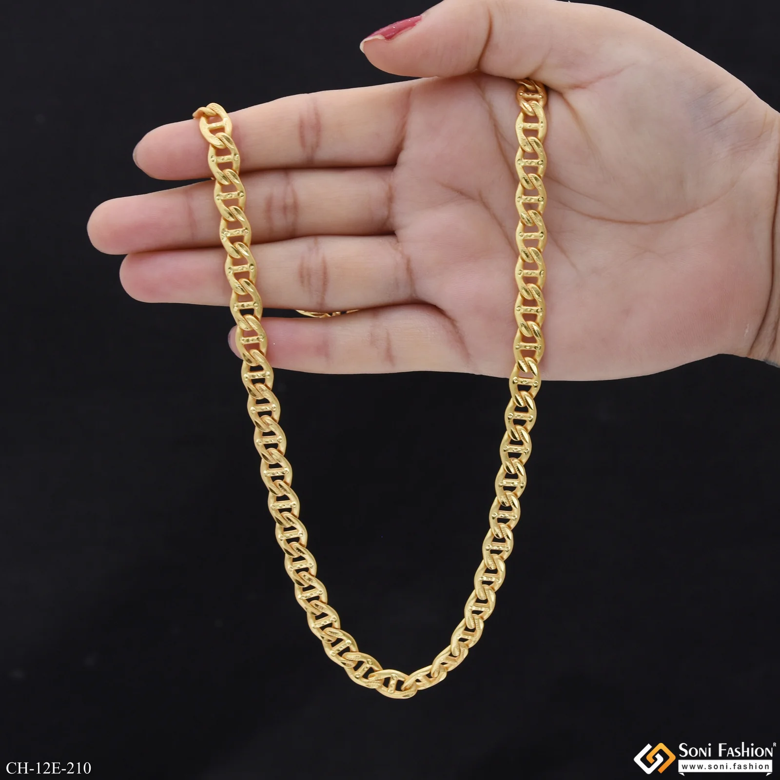 Finely Detailed Design Gold Plated Link Chain for Men - Style E210 - Image 6