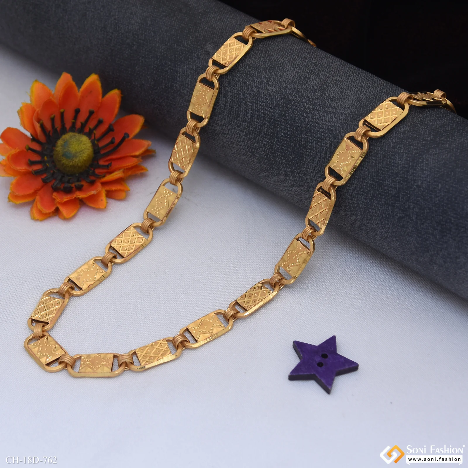 Finely Detailed Design Gold Plated Nawabi Chain for Men - Style D762 - Image 3