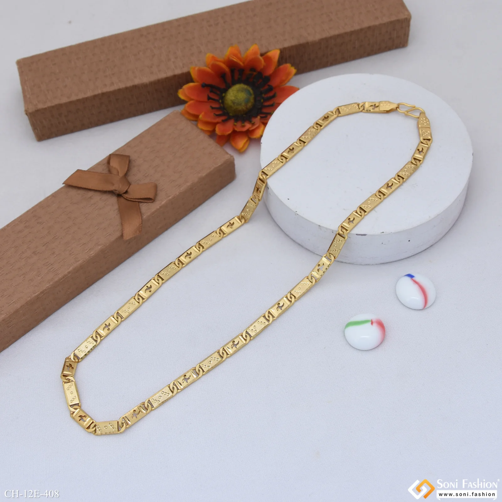 Finely Detailed Design Gold Plated Nawabi Chain for Men - Style E408 - Image 5