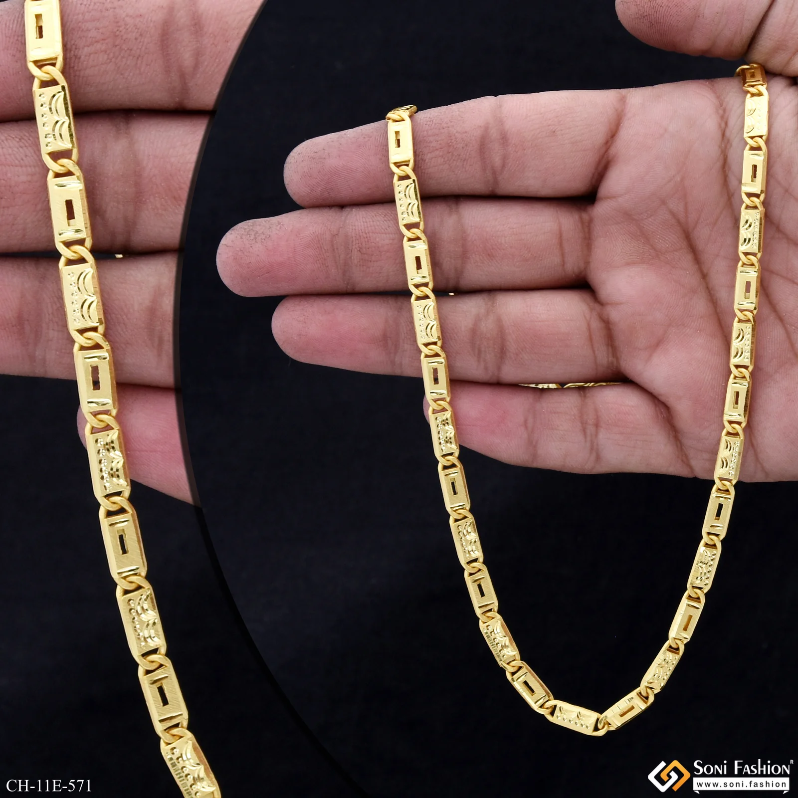 Finely Detailed Design Gold Plated Nawabi Chain for Men - Style E571 - Image 2