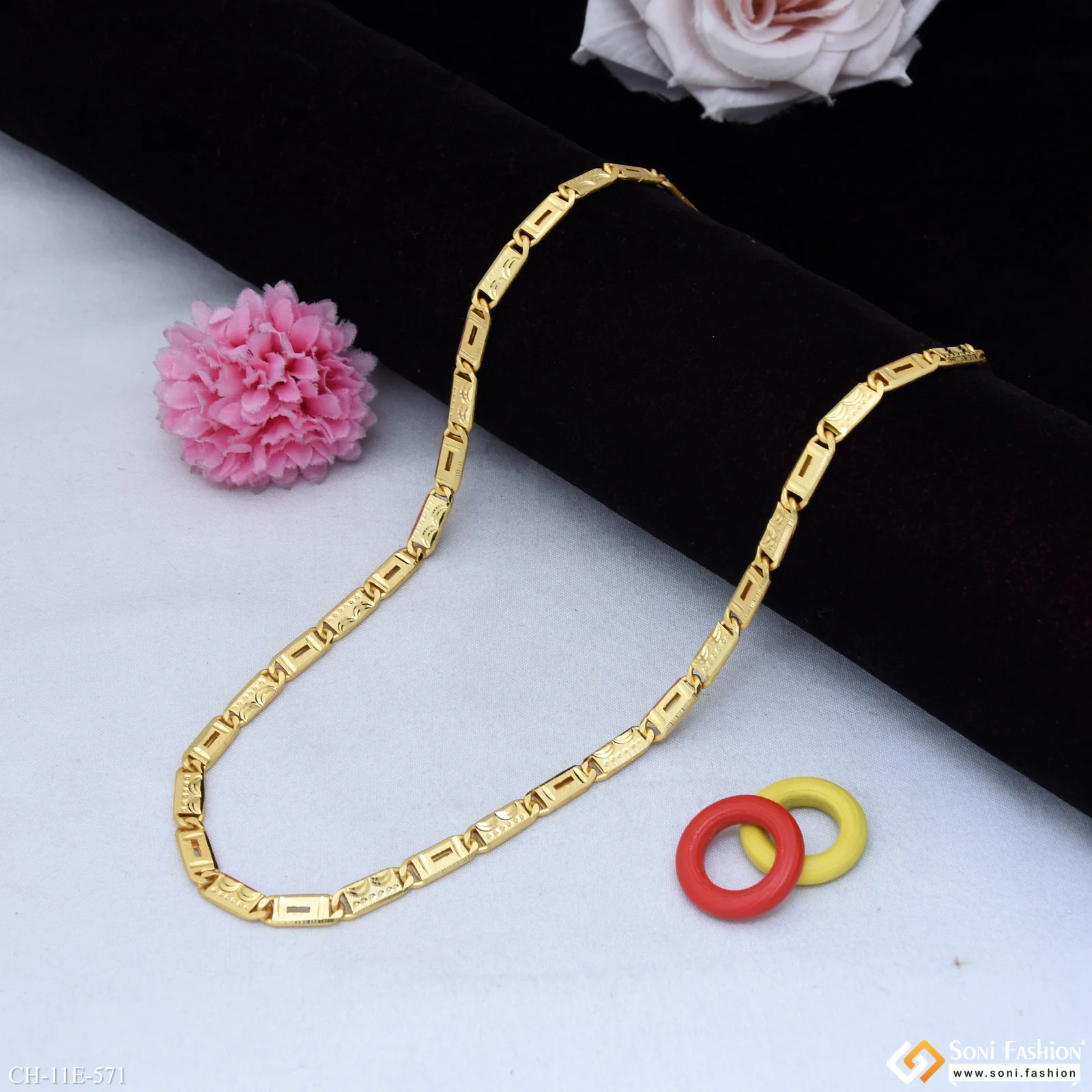 Finely Detailed Design Gold Plated Nawabi Chain for Men - Style E571 - Image 3
