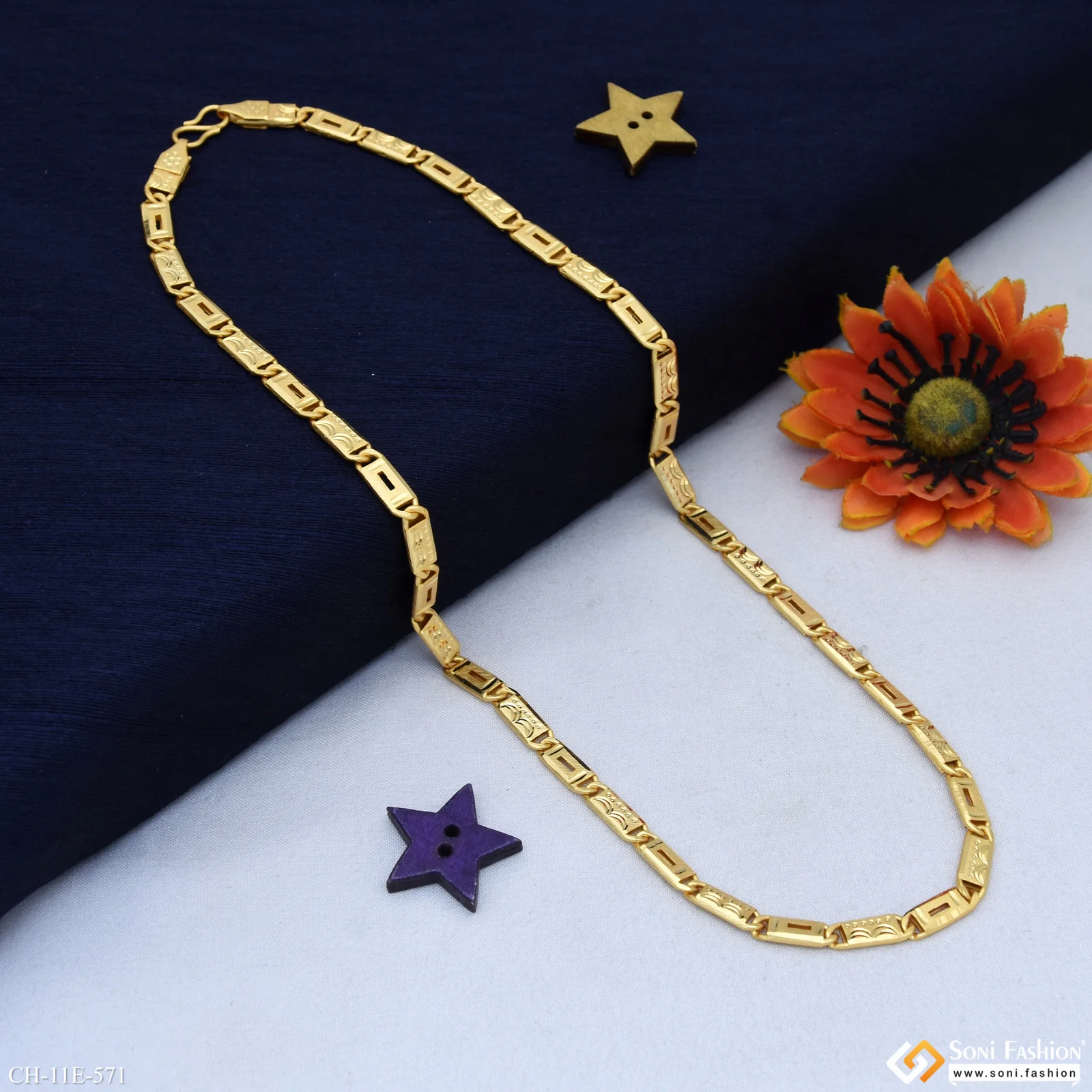 Finely Detailed Design Gold Plated Nawabi Chain for Men - Style E571 - Image 4