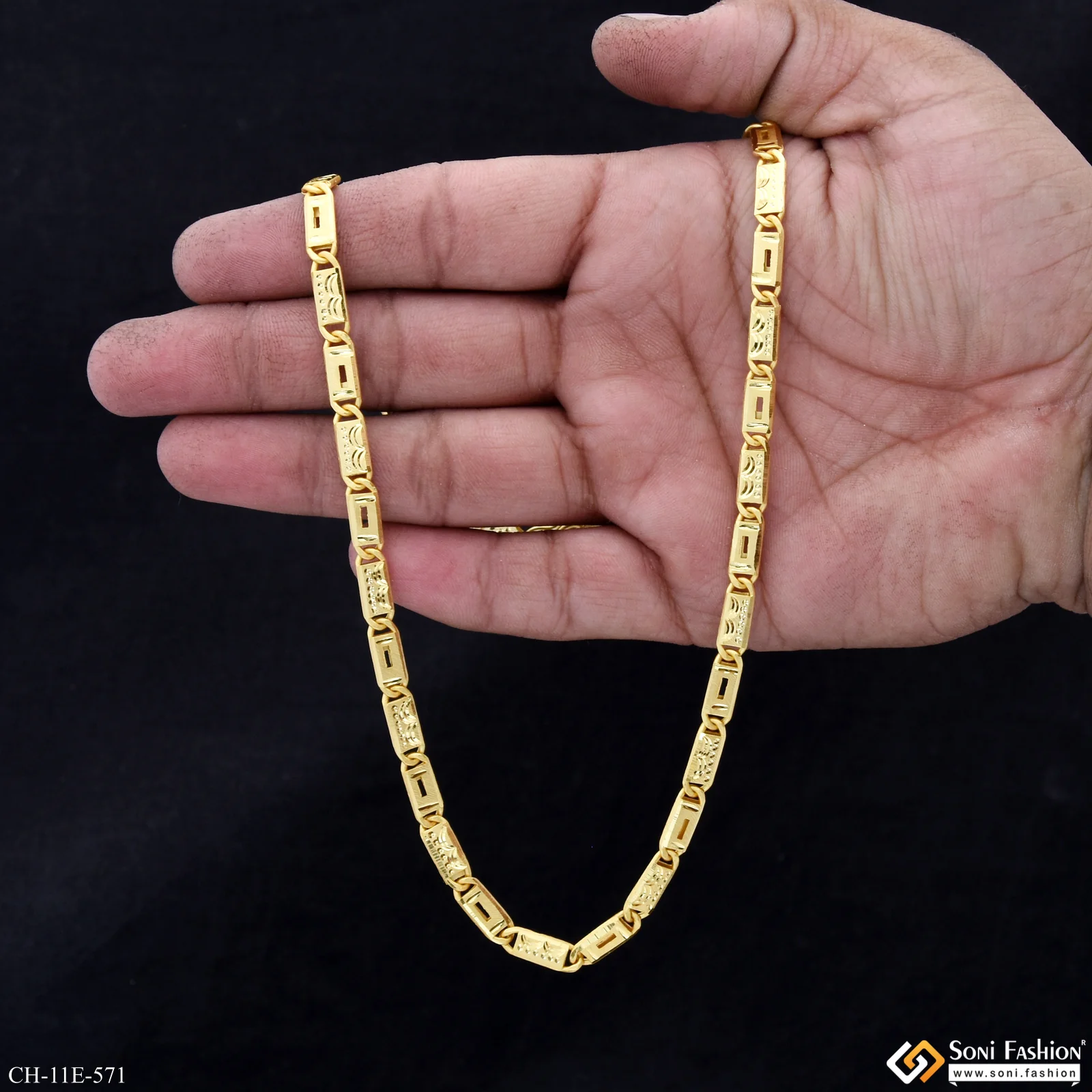 Finely Detailed Design Gold Plated Nawabi Chain for Men - Style E571 - Image 6