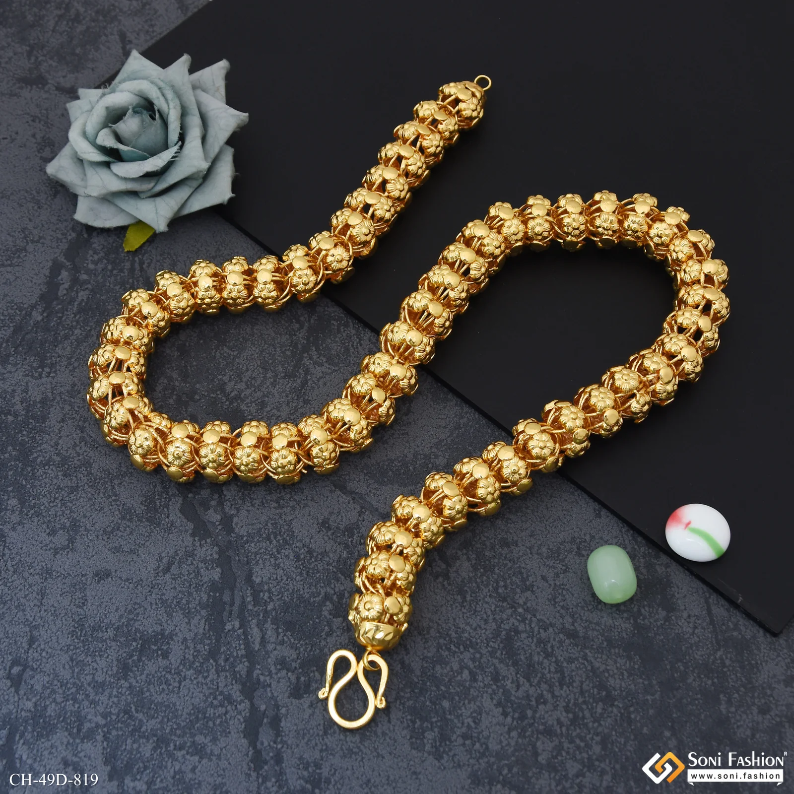 Finely Detailed Design Gold Plated Rajwadi Chain for Men - Style D819 - Image 4