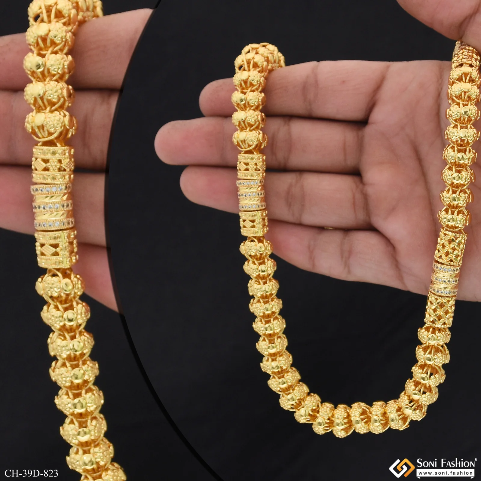 Finely Detailed Design Gold Plated Rajwadi Chain for Men - Style D823