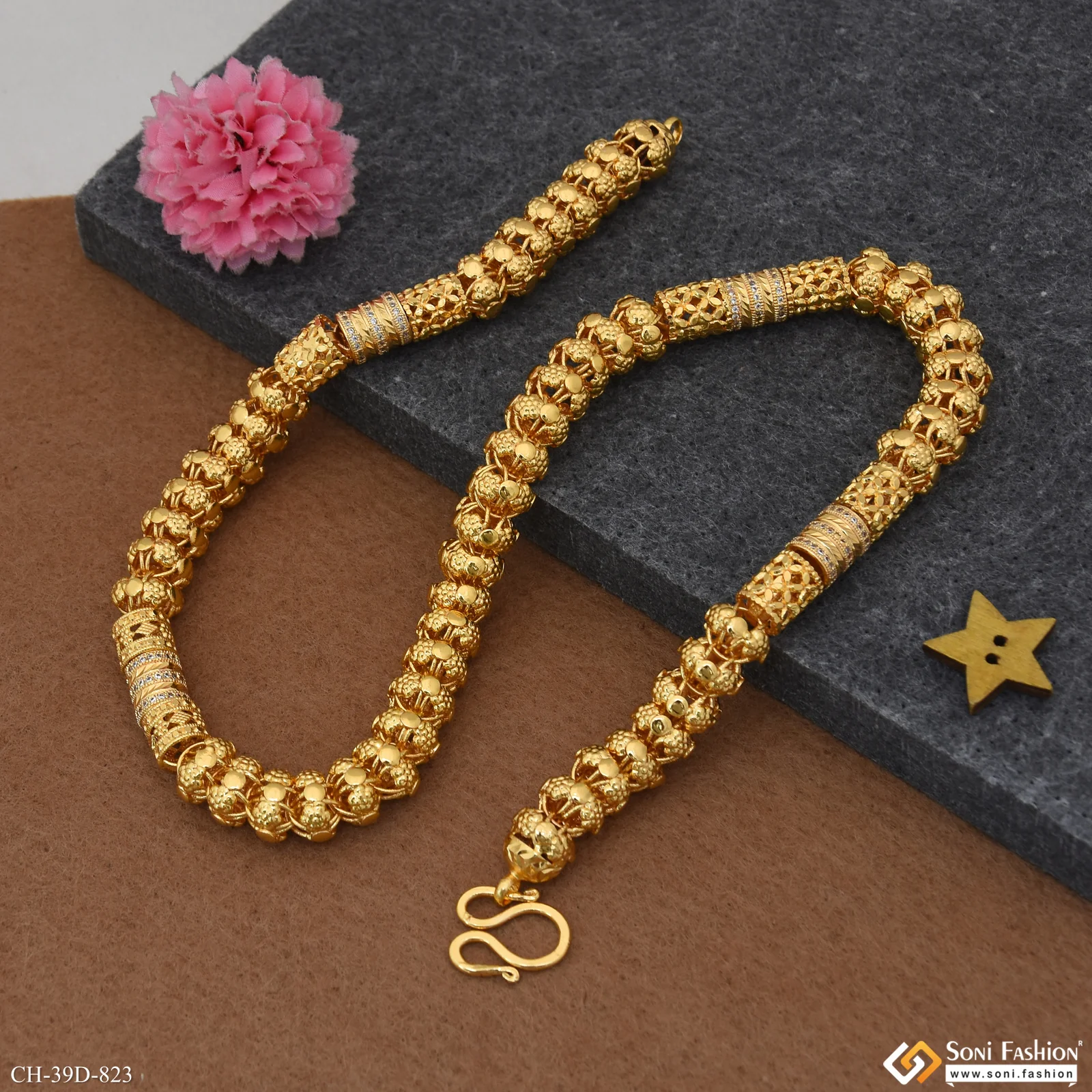 Finely Detailed Design Gold Plated Rajwadi Chain for Men - Style D823 - Image 2