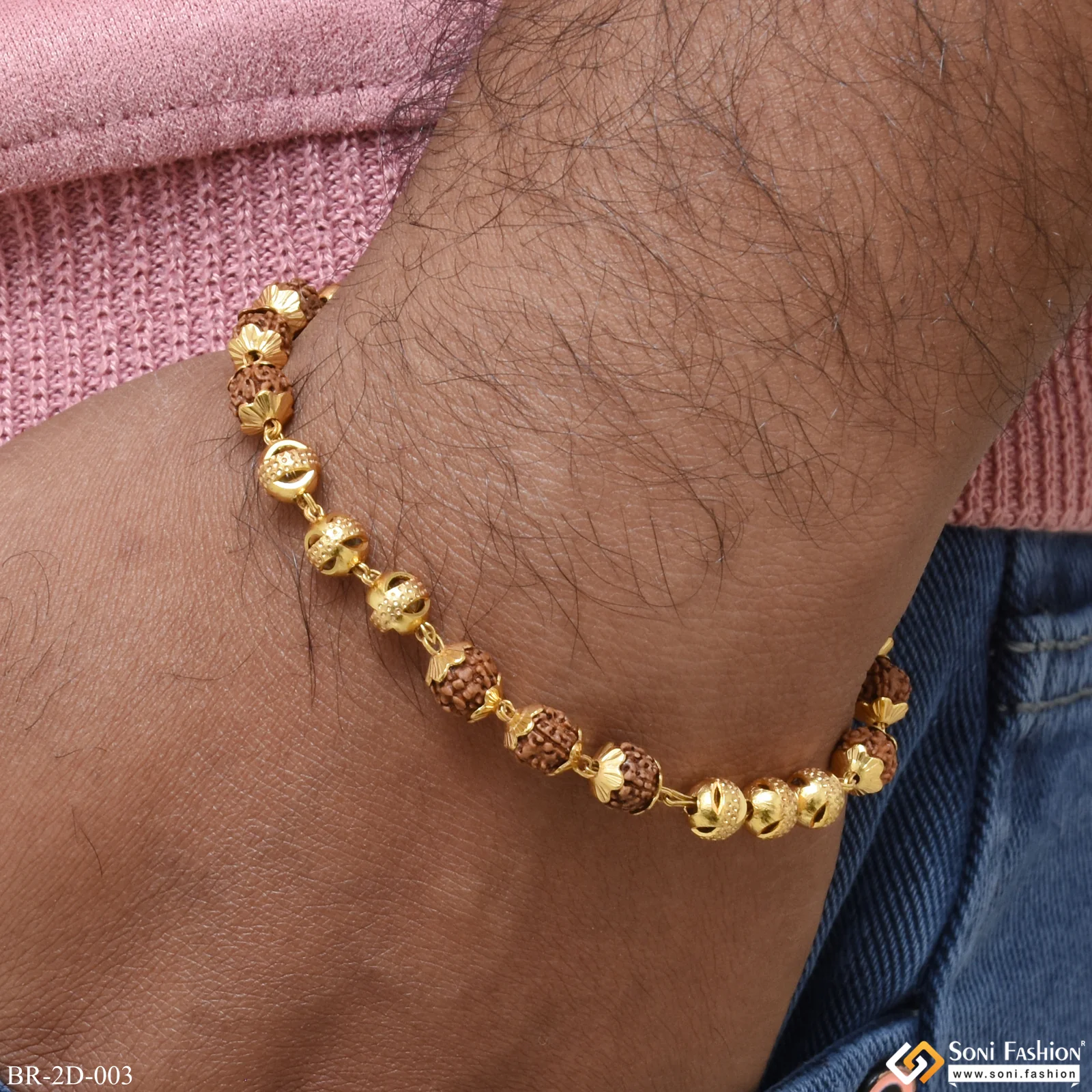 Finely Detailed Design Gold Plated Rudraksha Bracelet for Men - Style D003