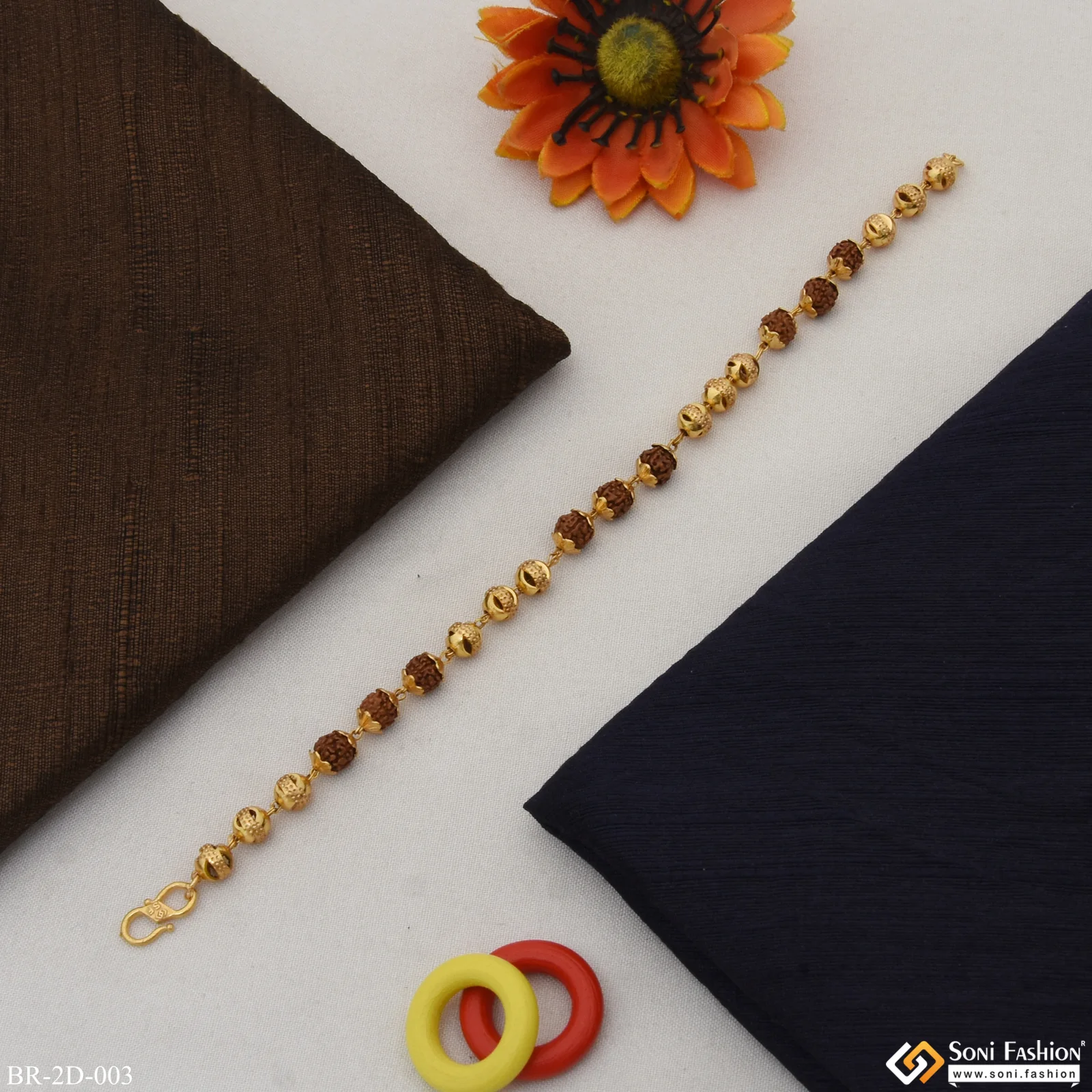 Finely Detailed Design Gold Plated Rudraksha Bracelet for Men - Style D003 - Image 4