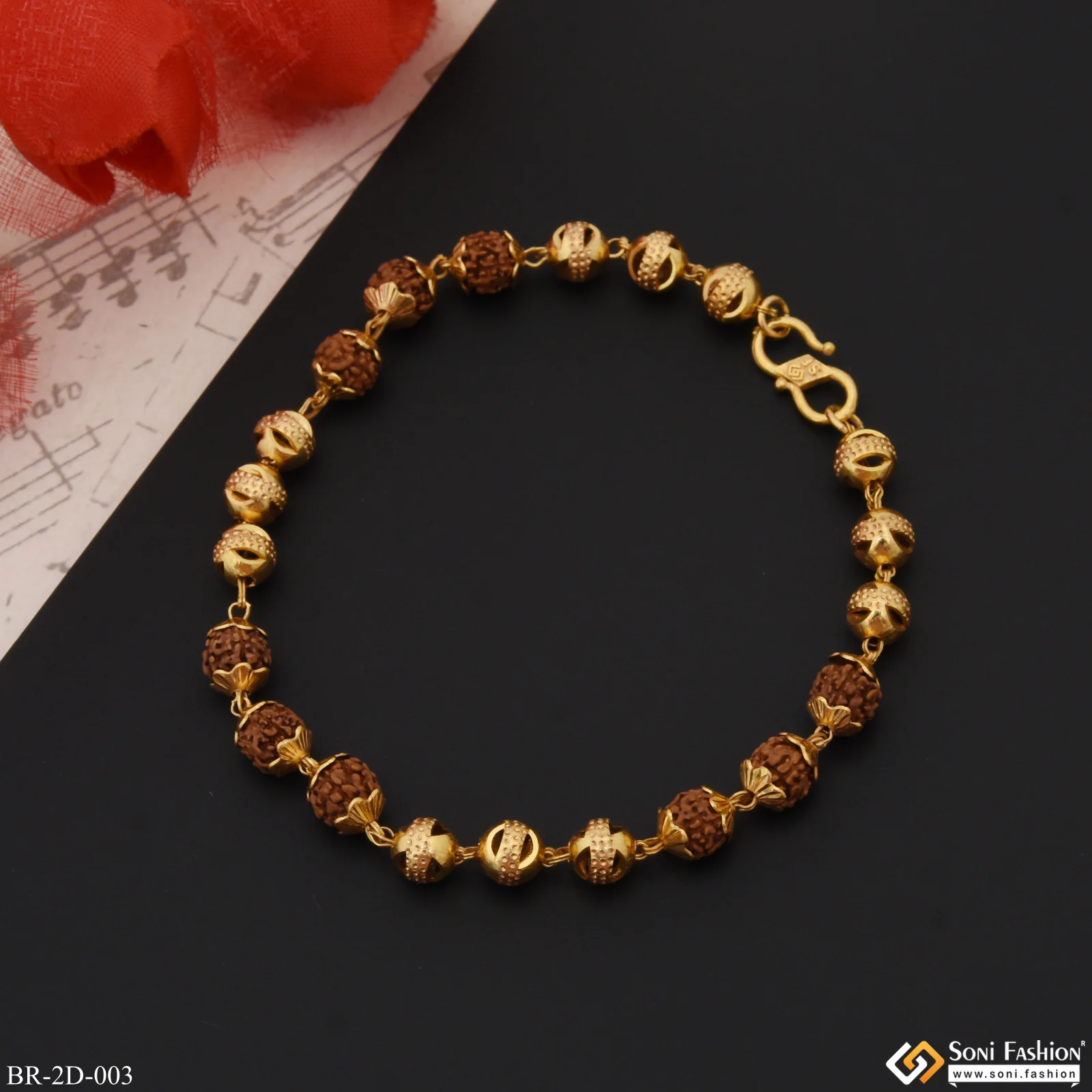 Finely Detailed Design Gold Plated Rudraksha Bracelet for Men - Style D003 - Image 5