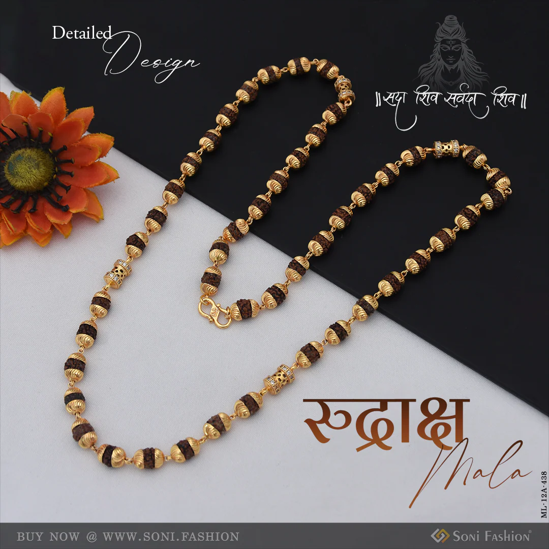 Finely Detailed Design Gold Plated Rudraksha Mala for Men - Style A438