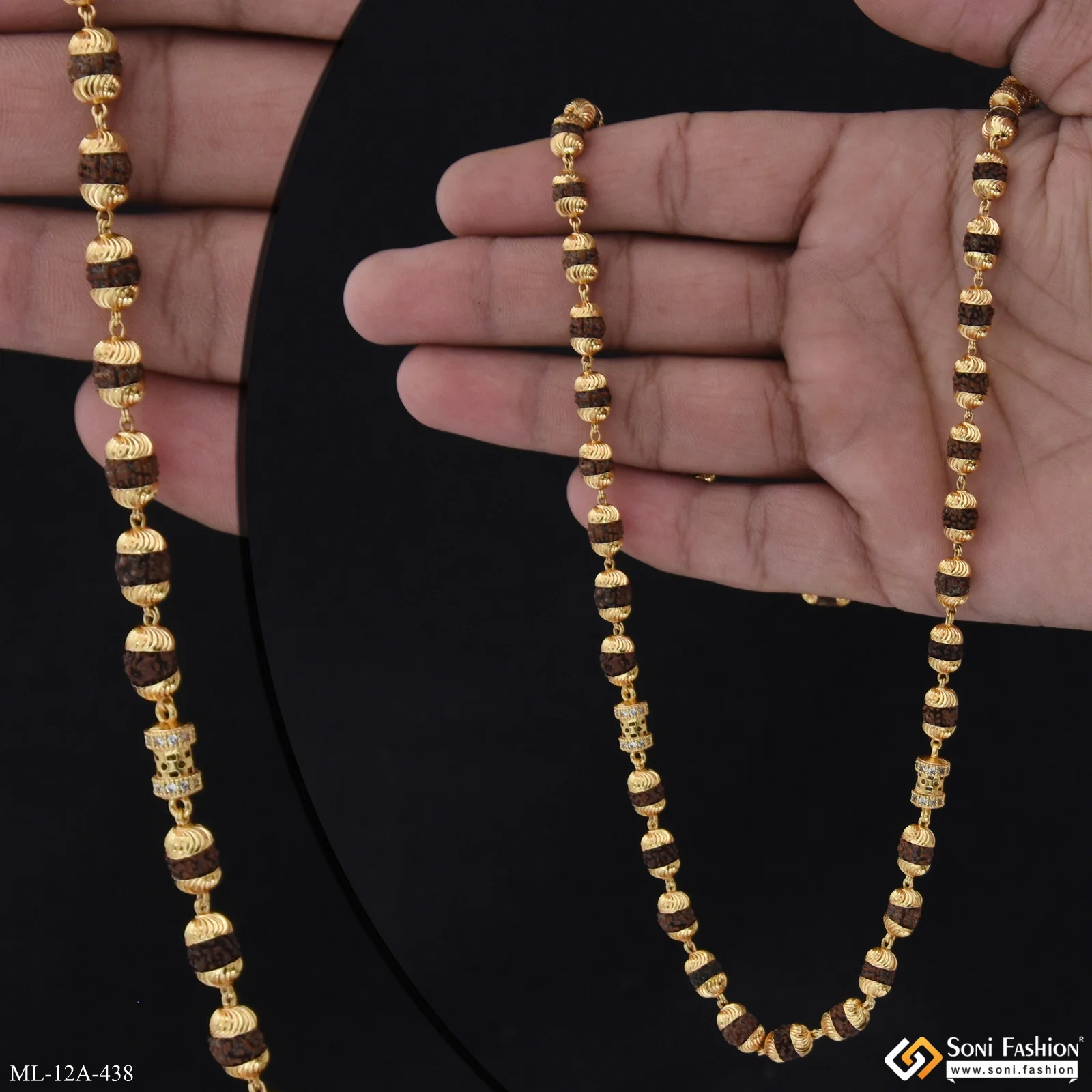Finely Detailed Design Gold Plated Rudraksha Mala for Men - Style A438 - Image 3