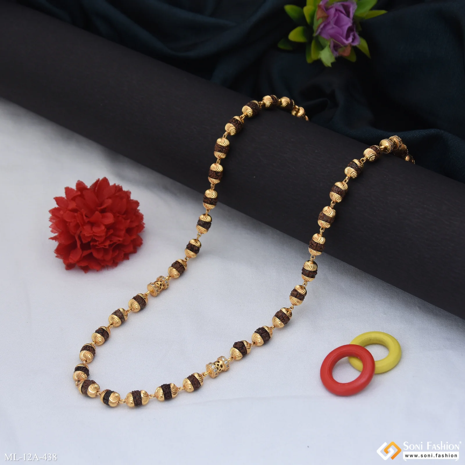 Finely Detailed Design Gold Plated Rudraksha Mala for Men - Style A438 - Image 4