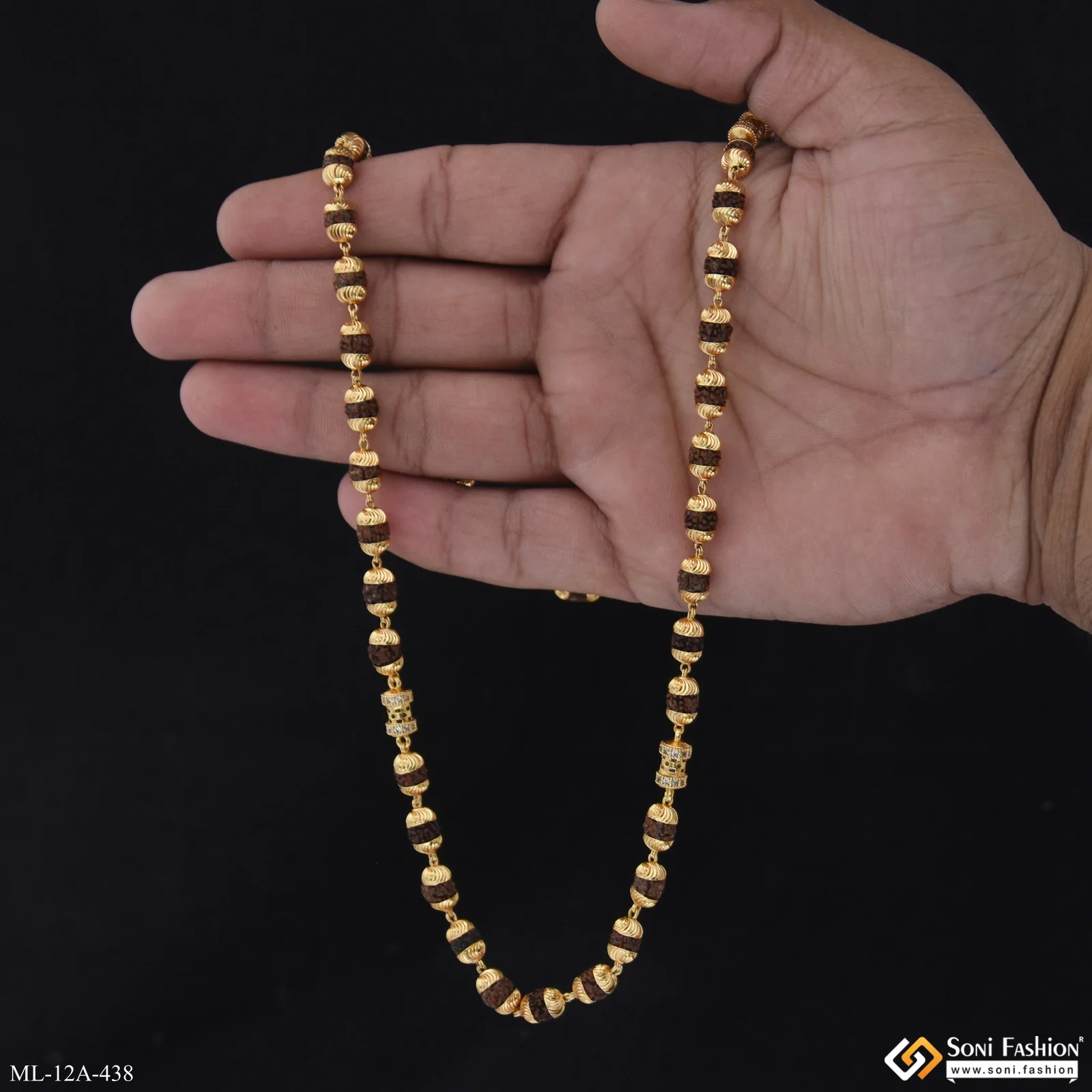 Finely Detailed Design Gold Plated Rudraksha Mala for Men - Style A438 - Image 5