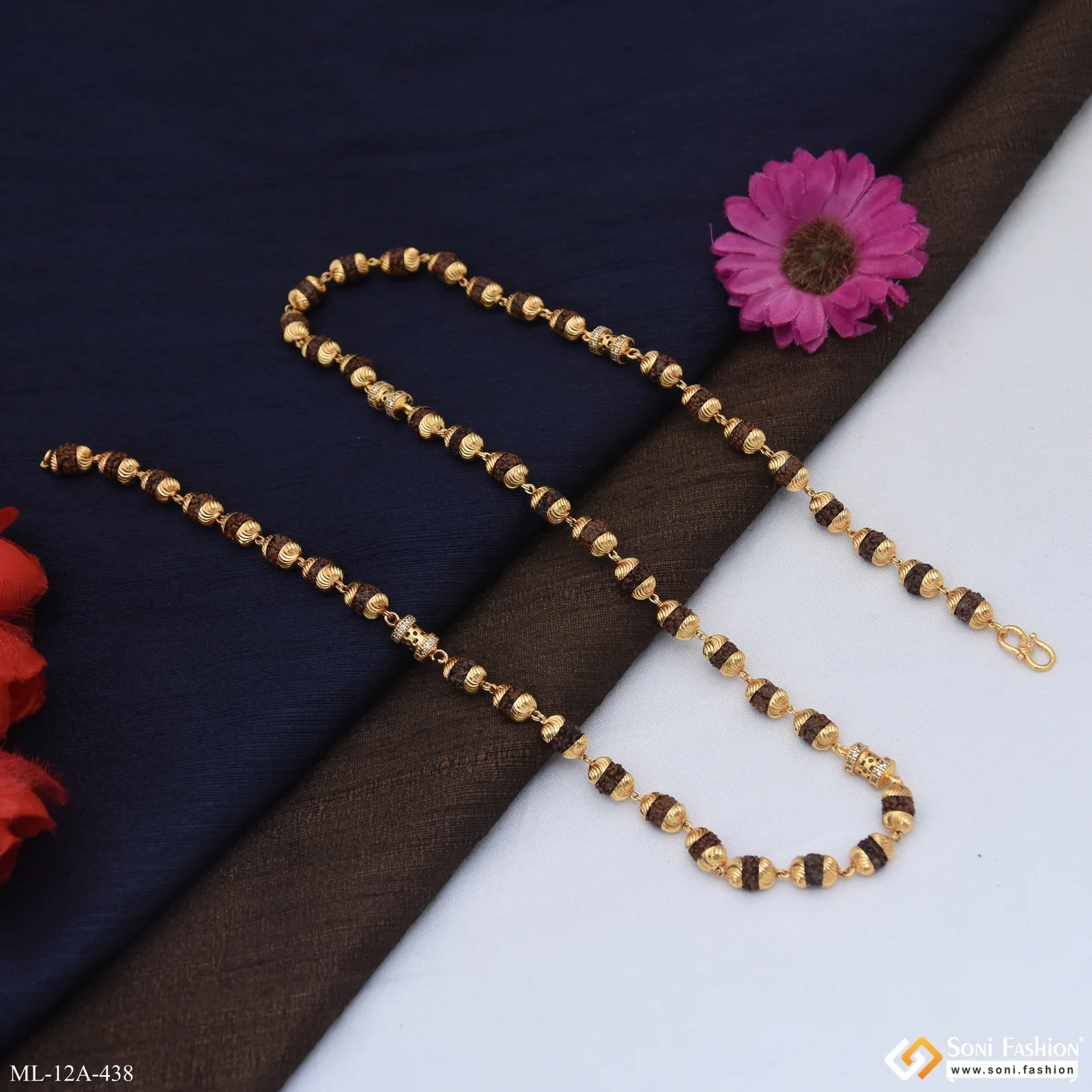 Finely Detailed Design Gold Plated Rudraksha Mala for Men - Style A438 - Image 6