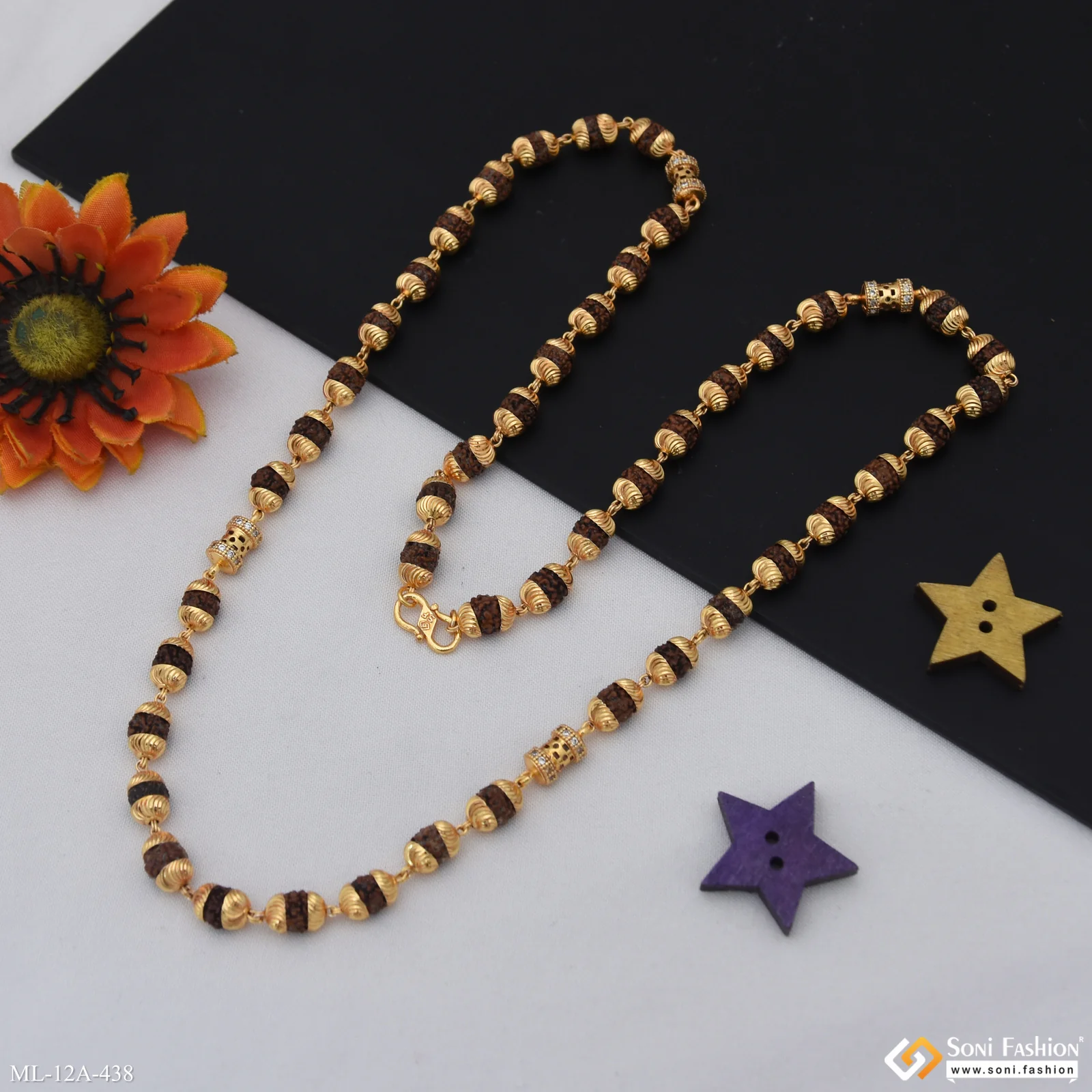 Finely Detailed Design Gold Plated Rudraksha Mala for Men - Style A438 - Image 7