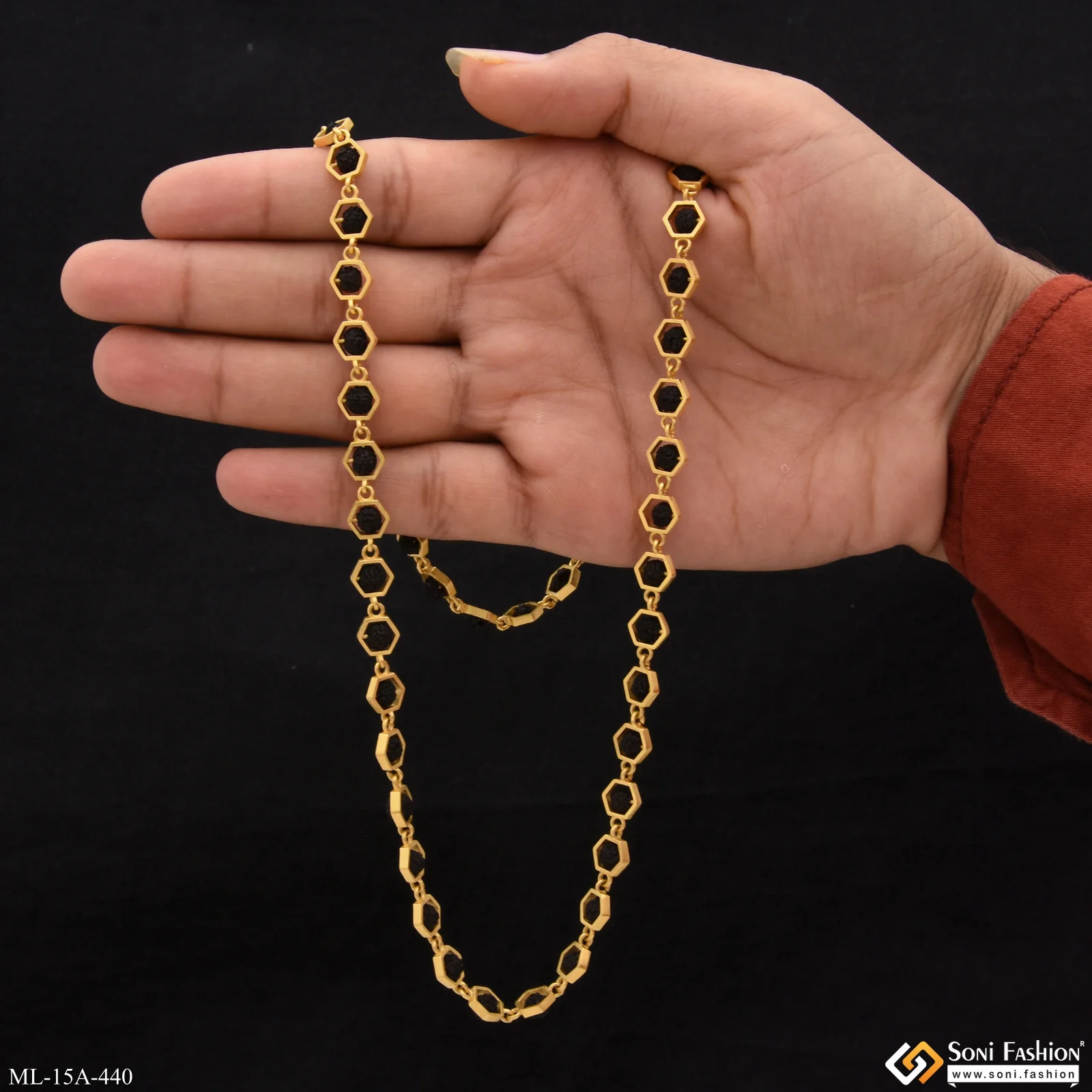 Finely Detailed Design Gold Plated Rudraksha Mala for Men - Style A440 - Image 2