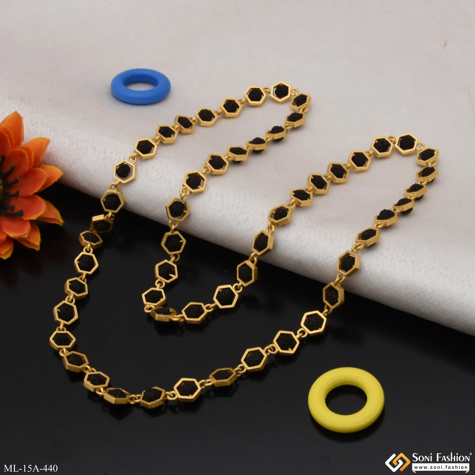 Finely Detailed Design Gold Plated Rudraksha Mala for Men - Style A440 - Image 4