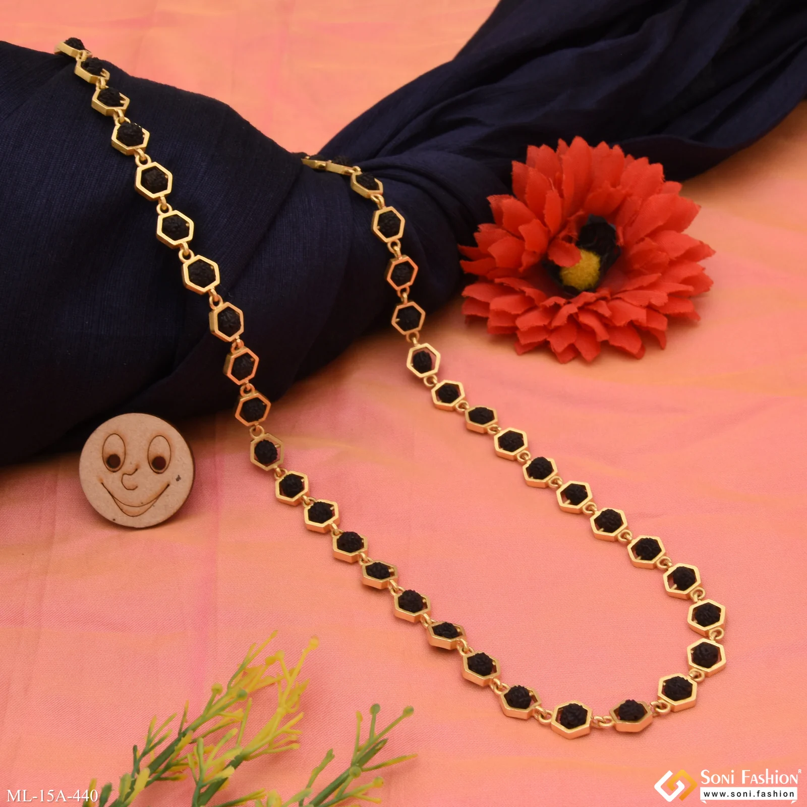 Finely Detailed Design Gold Plated Rudraksha Mala for Men - Style A440 - Image 5