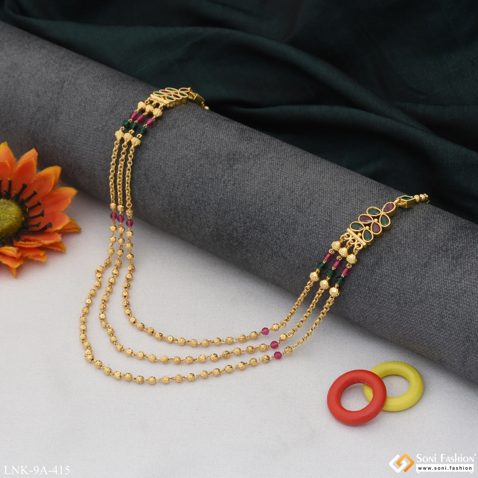 Finely Detailed Glittering Design Gold Plated Mala for Women - Style A415 - Image 3