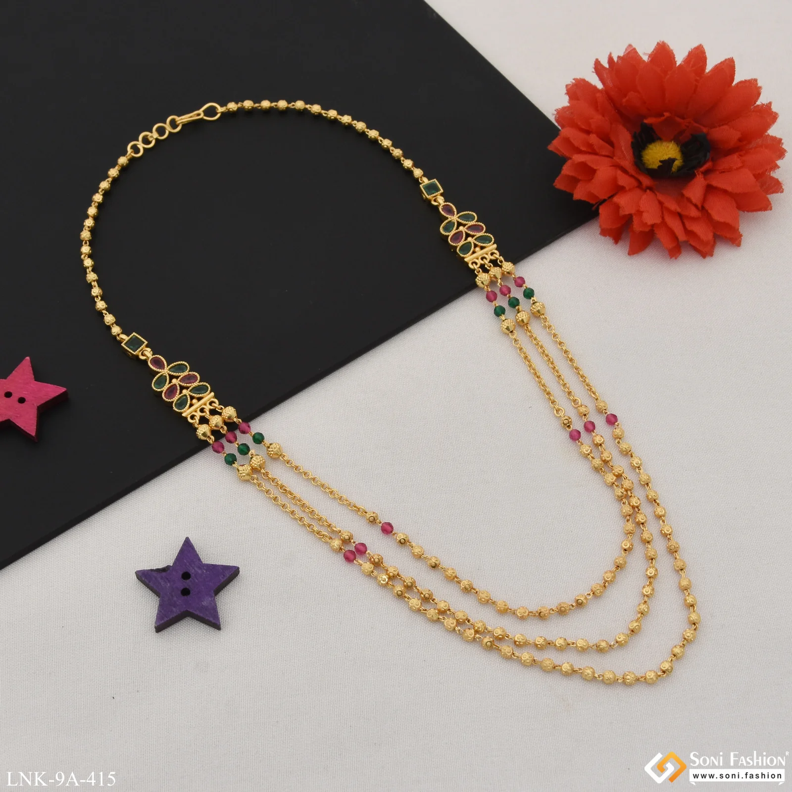Finely Detailed Glittering Design Gold Plated Mala for Women - Style A415 - Image 4
