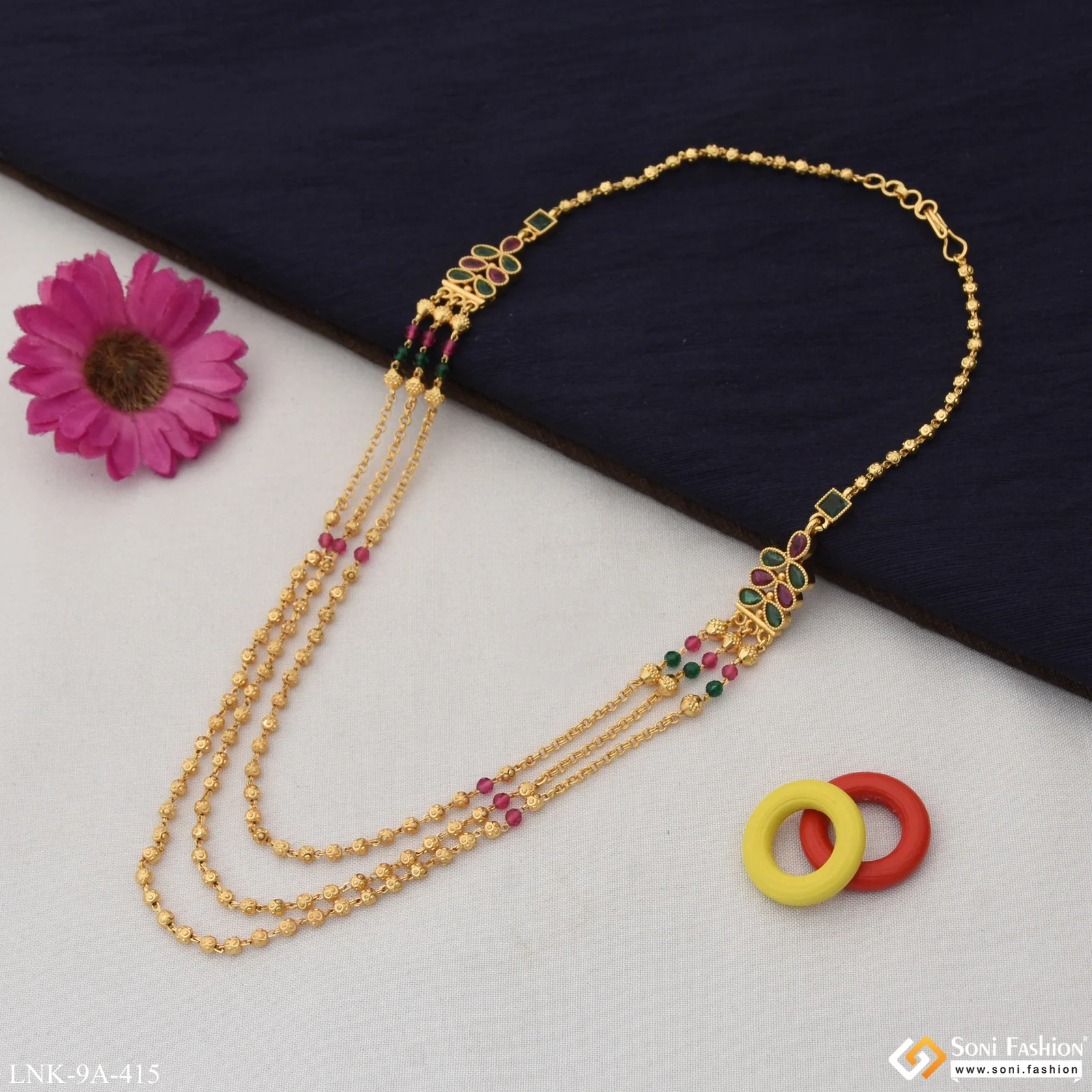 Finely Detailed Glittering Design Gold Plated Mala for Women - Style A415 - Image 5
