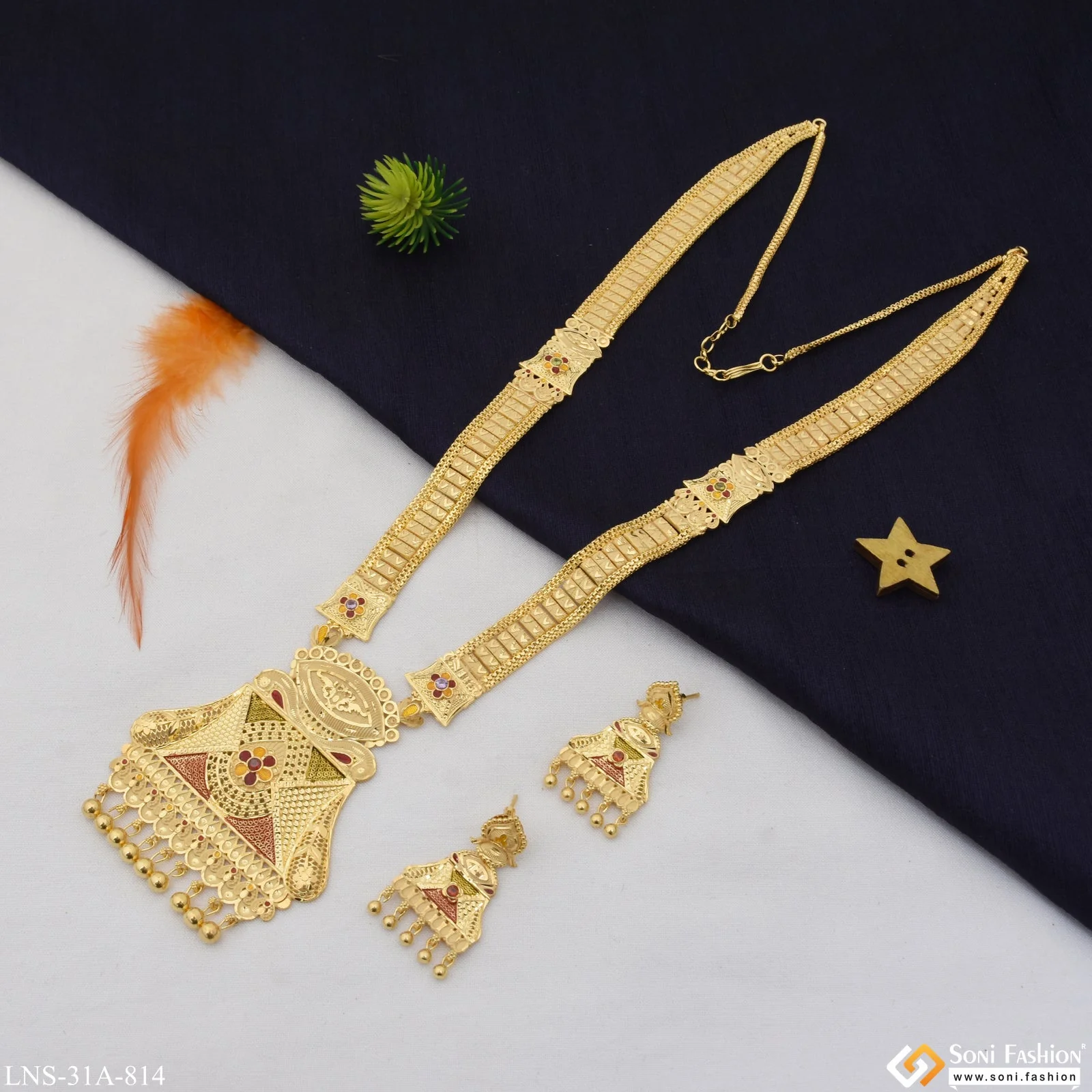 Finely Detailed Gold Plated Necklace Set for Women - Style A814 - Image 3