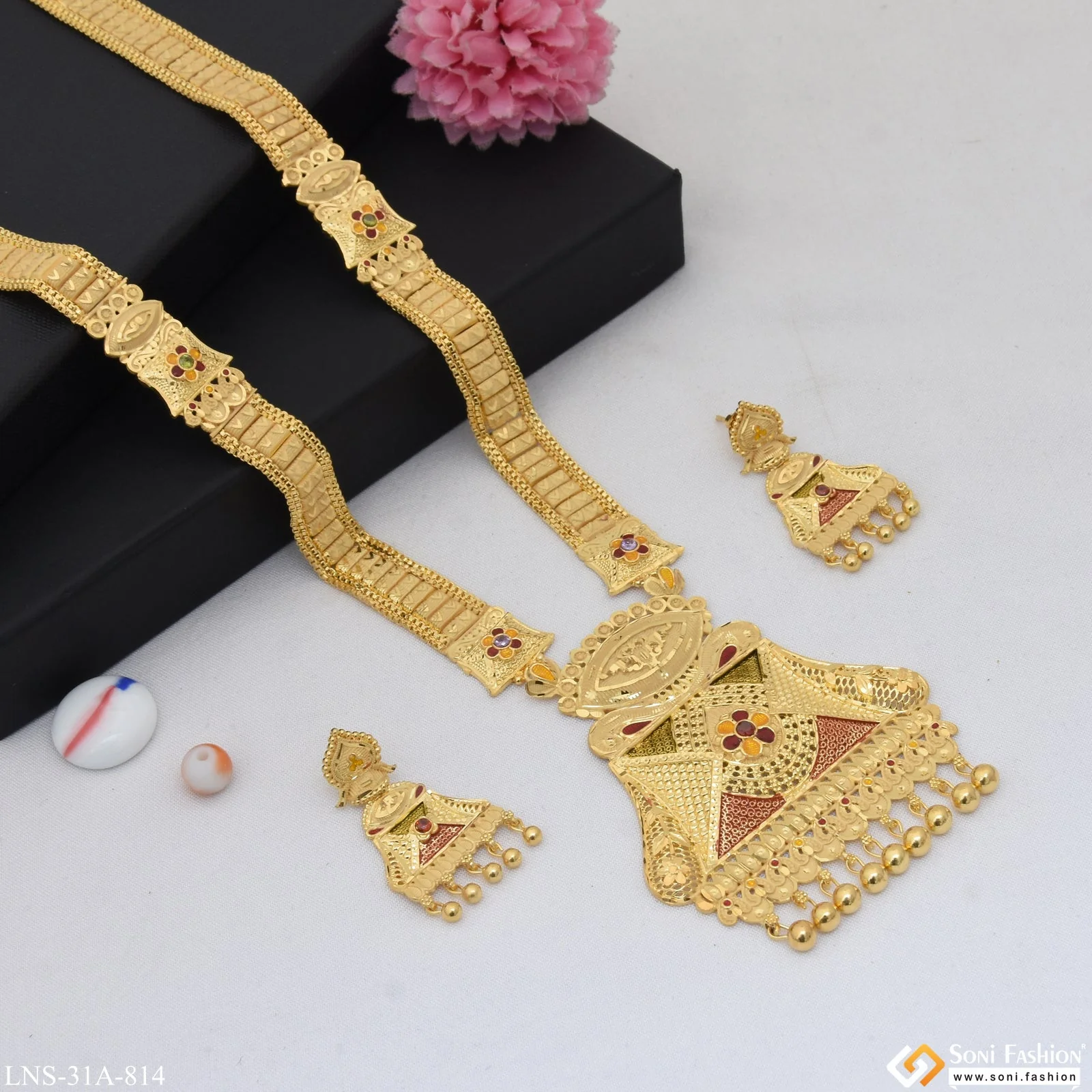 Finely Detailed Gold Plated Necklace Set for Women - Style A814 - Image 4