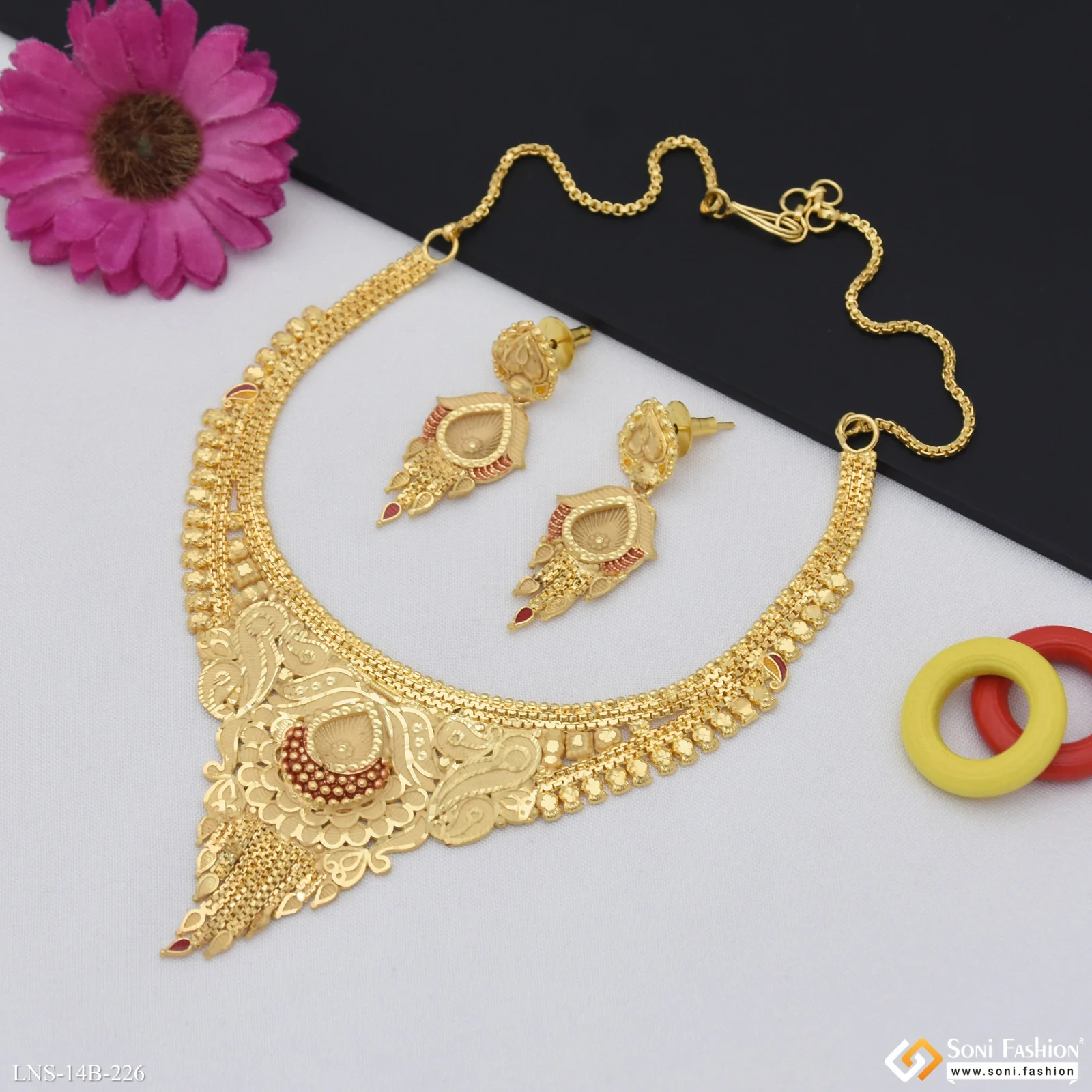 Finely Detailed Gold Plated Necklace Set for Women - Style B226 - Image 3